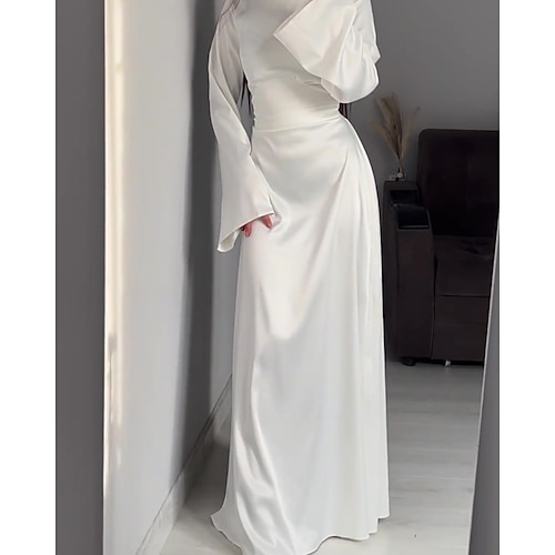 Damen Langes Kleid Maxikleid Abschlussballkleid Partykleid Cocktailkleid Elegant Modern Abendgesellschaft Party Hochzeitsgast Normale Passform Einfach Langarm Rundhalsausschnitt Weiß Rote Marineblau Image