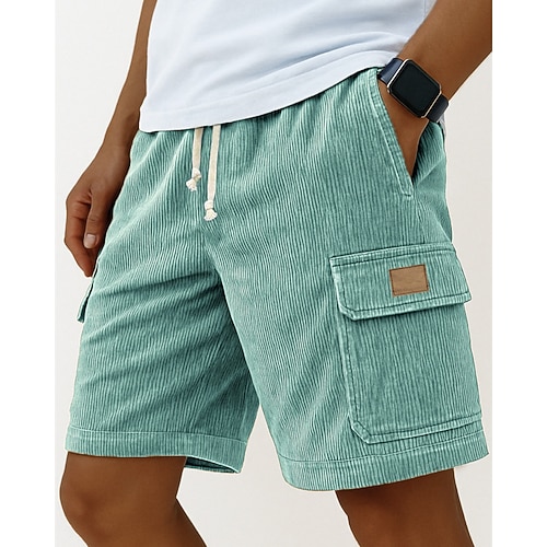 Herren Cargo-Shorts Shorts Freizeitshorts Cordshorts Tasche Elastischer Bund Einfach Komfort Atmungsaktiv Knielang Outdoor Urlaub Alltagskleidung Urlaub Mode Schwarz Weiß Mikroelastisch Image
