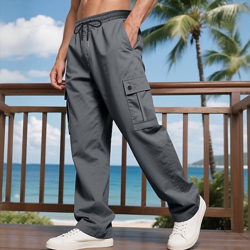 Herren Cargo-Hosen Hose Baggy-Hosen Kordelzug Elastischer Bund Mehrere Taschen Einfach Winddicht Komfort Täglich Outdoor Ferien Streetwear Stilvoll Schwarz Armeegrün Image