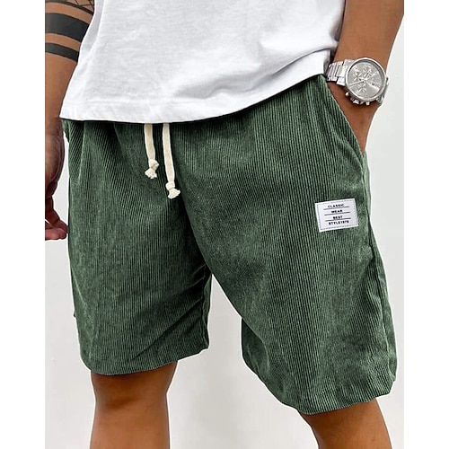 Herren Shorts Freizeitshorts Cordshorts Tasche Elastischer Bund Einfach Komfort Atmungsaktiv Knielang Outdoor Urlaub Alltagskleidung Urlaub Mode Schwarz Weiß Mikroelastisch Image
