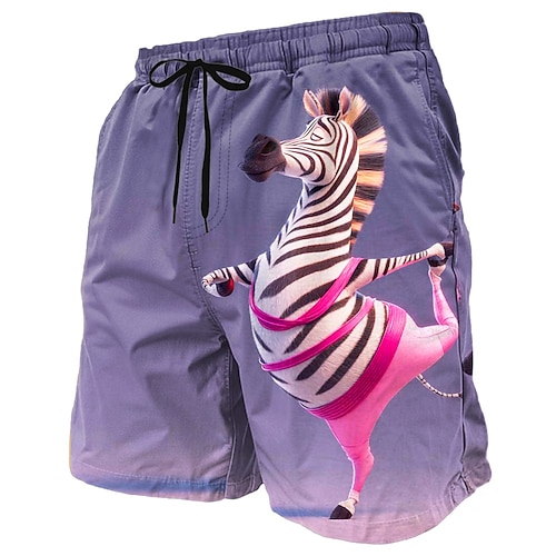 Herren Cartoon Zebra Esel Badehosen Badeshorts Boardshorts Mittlere Taille Lustig Hawaiianisch Strandurlaub Seitentaschen Netzfutter Elastischer Kordelzug in der Taille Designer Bekleidung Image