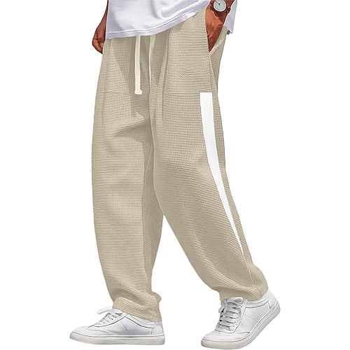 Herren Waffel Jogginghose Hose Baggy-Hosen Gerade geschnittene Sweatpants Kordelzug Elastischer Bund Einfarbig Komfort Volle Länge Täglich Outdoor Streetwear Urlaub Mode Blau Schwarz Dehnbar Image