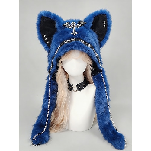 Damen Kunstfell-Punk-Katze Mardi Gras Hut in mehreren Farben trendiges Design mit Kreuzdetails perfekt für Karneval und Maskerade-Bälle Image