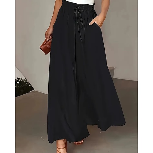 Damen Weites Bein Chinos Hosen Hose Urlaub Streetwear Lässig Lang Mittlere Taillenlinie Tupfen Tasche Elastischer Bund Bequem Unelastisch Täglich Outdoor Urlaub Hellgrau Dunkelgrau Schwarz Rot Sommer Image