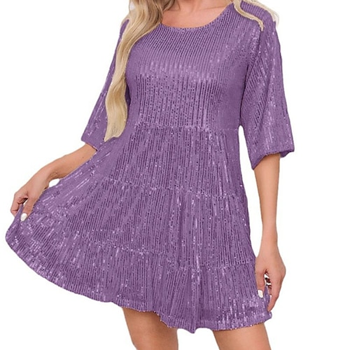 Damen Minikleid Weißes Kleid schwarzes kleid Paillettenkleid Pinkes Kleid Elegant Mode Klassisch Täglich Outdoor Party Lässiger Schnitt Einfach Kurzarm Rundhalsausschnitt Silber Hellrosa Schwarz Image