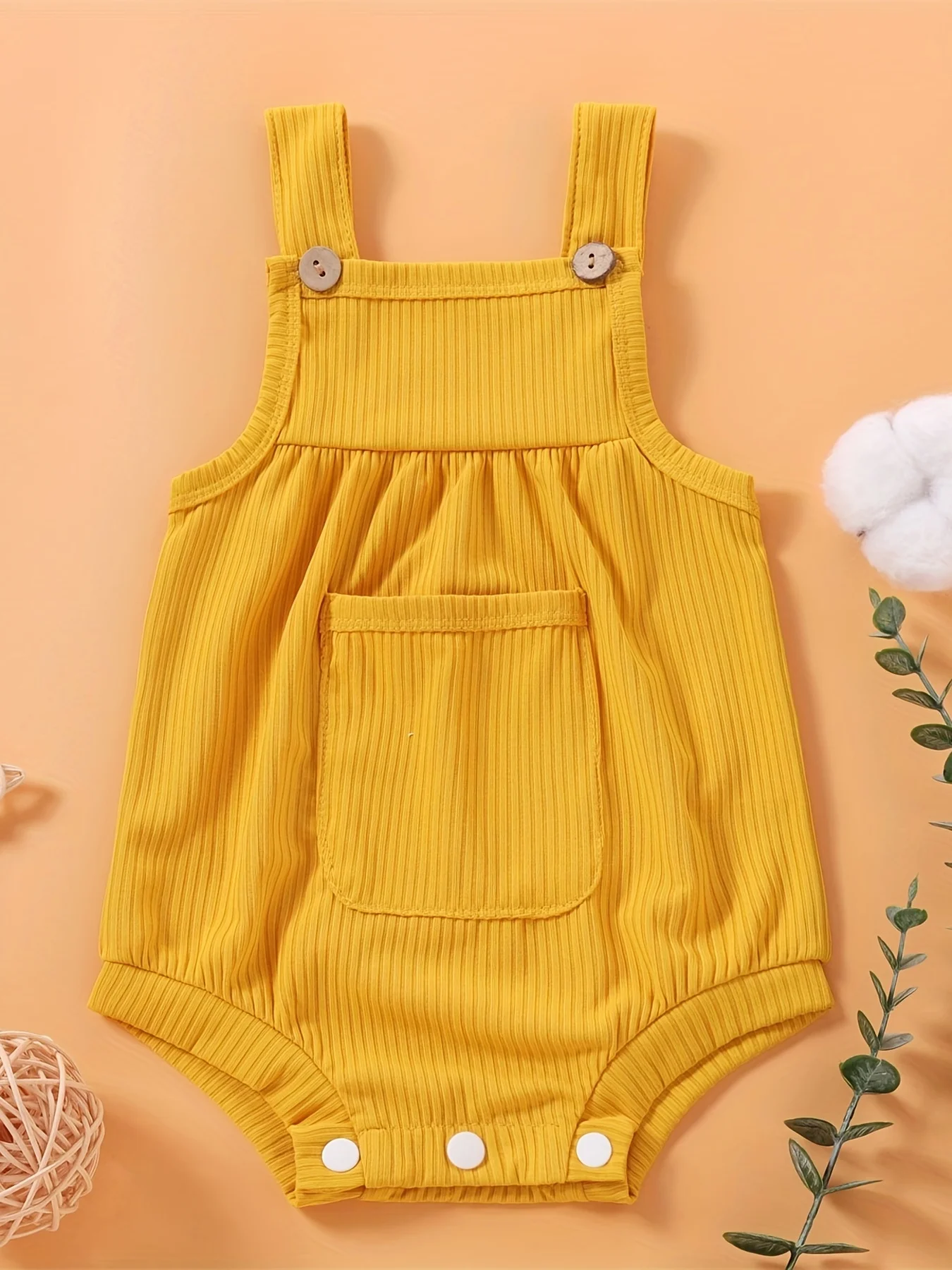 Sommer Tasche Reine Farbe Dreieck Strap Strampler für Baby Mädchen Einteiliger Anzug mit Taschen Säuglingskleidung Image