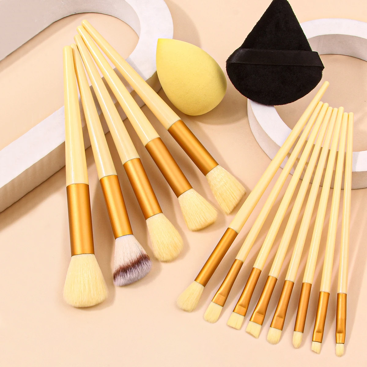 15 Stück hellgelbes Make-up erfrischen Hand Schönheit Make-up Set Pinsel Foundation Schwamm Ei Einstellung Puder quaste Lidschatten Rouge Pinsel Image