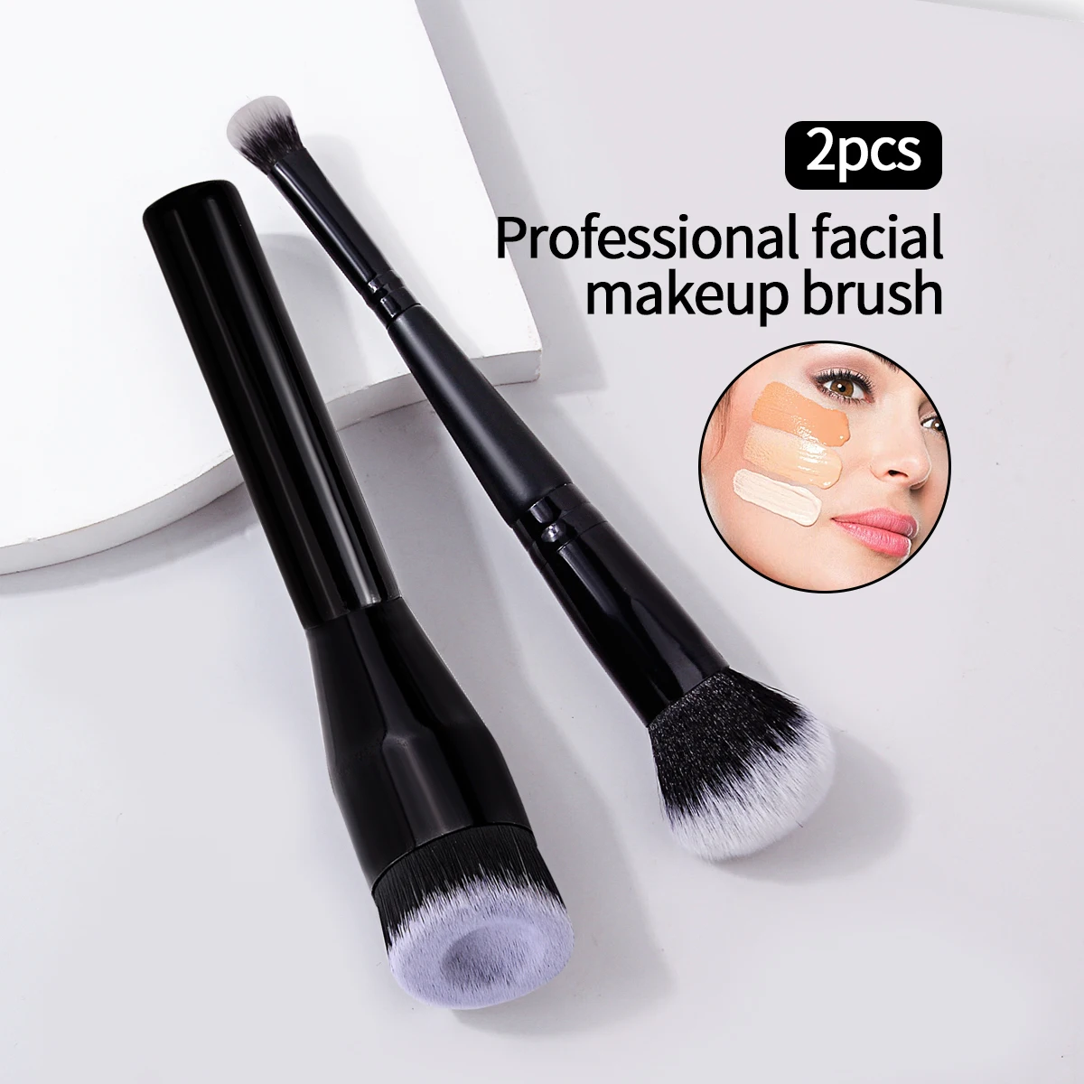 2 Einbau-Grundierungspinsel. Doppelkopf-Grundierungs-Concealer, 2-in-1-Make-up-Pinsel. Multifunktionaler Contoring-Pinsel. Beauty-Tool Image