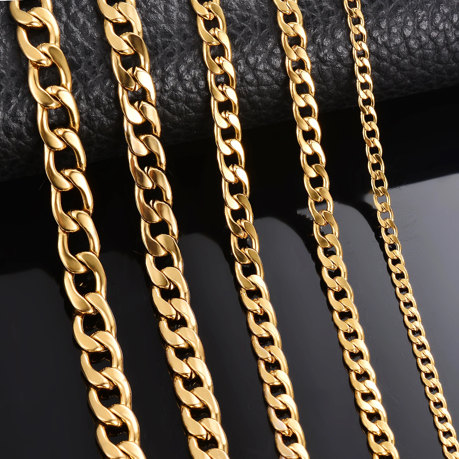 1 pezzo di lunghezza 21 cm-100 cm Collana a catena piatta color oro 3 mm-9.5 mm Catena a maglie cordolo in acciaio inossidabile per uomo donna