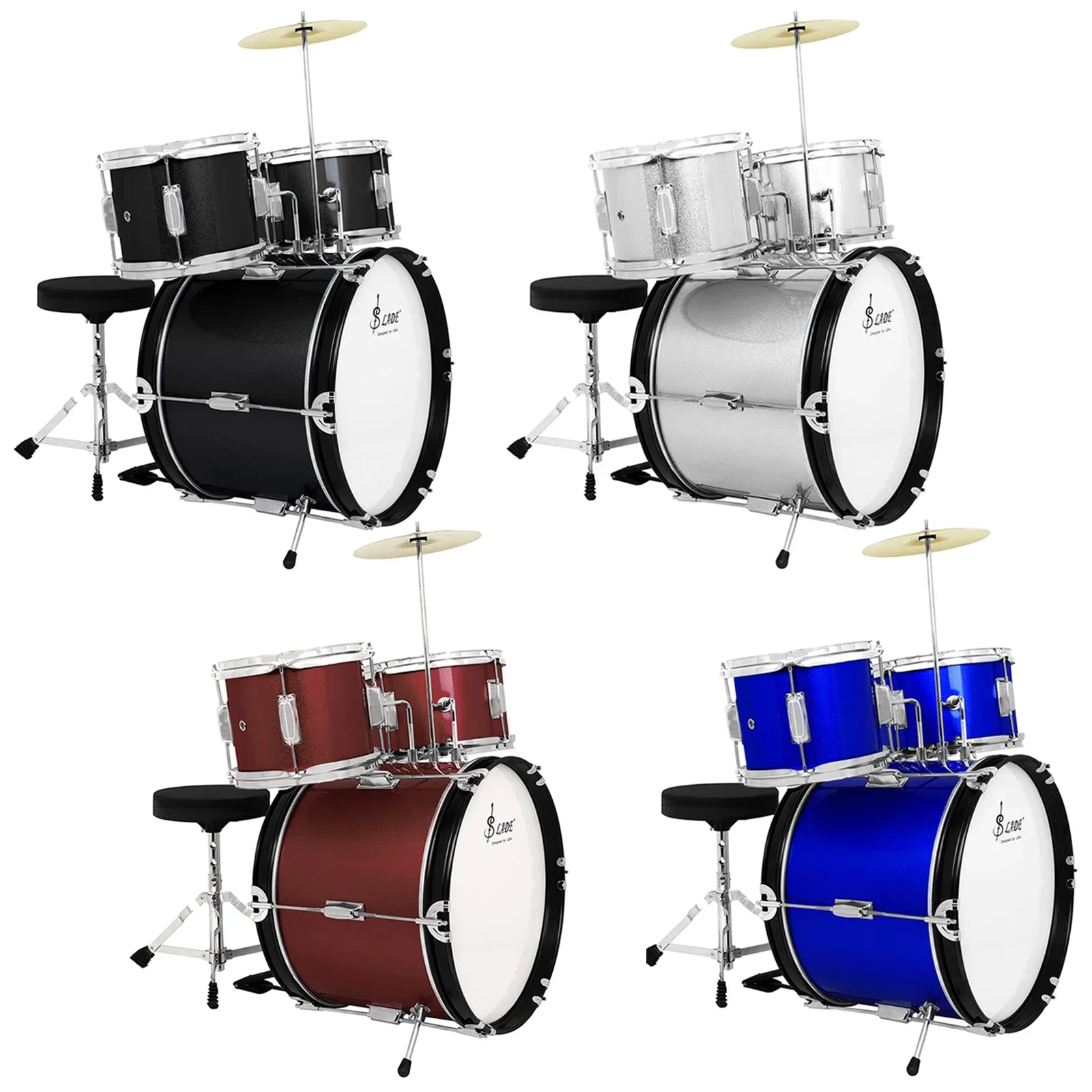 SLADE Drum-Set für Kinder, 3-teiliges Jazz-Drum-Set für Anfänger mit verstellbarem Halter, Beckenpedal, Drumsticks, Schlaginstrument Image