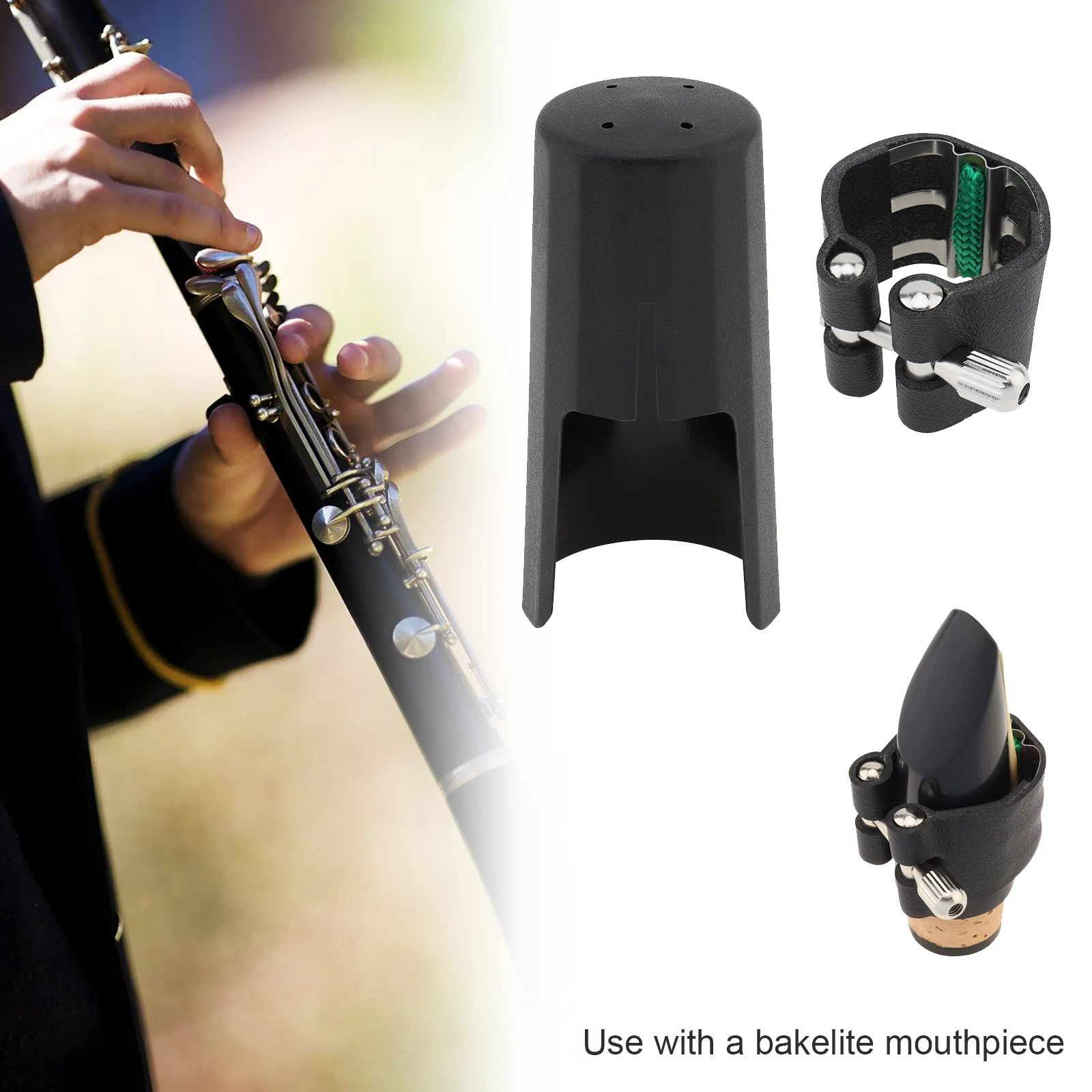 B-Klarinetten-Ligatur aus Leder und Kunststoff-Mundstückkappenabdeckung, Klarinetten-Mundstück-Befestigungsset Image