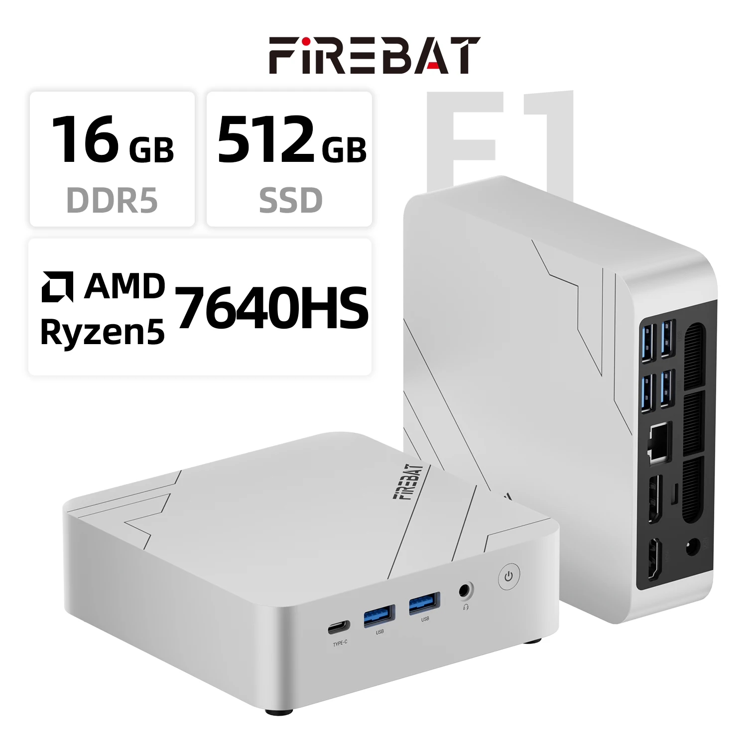 FIREBAT F1 MINI PC AMD Ryzen 5 7640HS DDR5 16GB RAM 512GB SSD WIFI6 BT5.2 Portable Desktop MINI-PC Windows 11 Desktop Computer