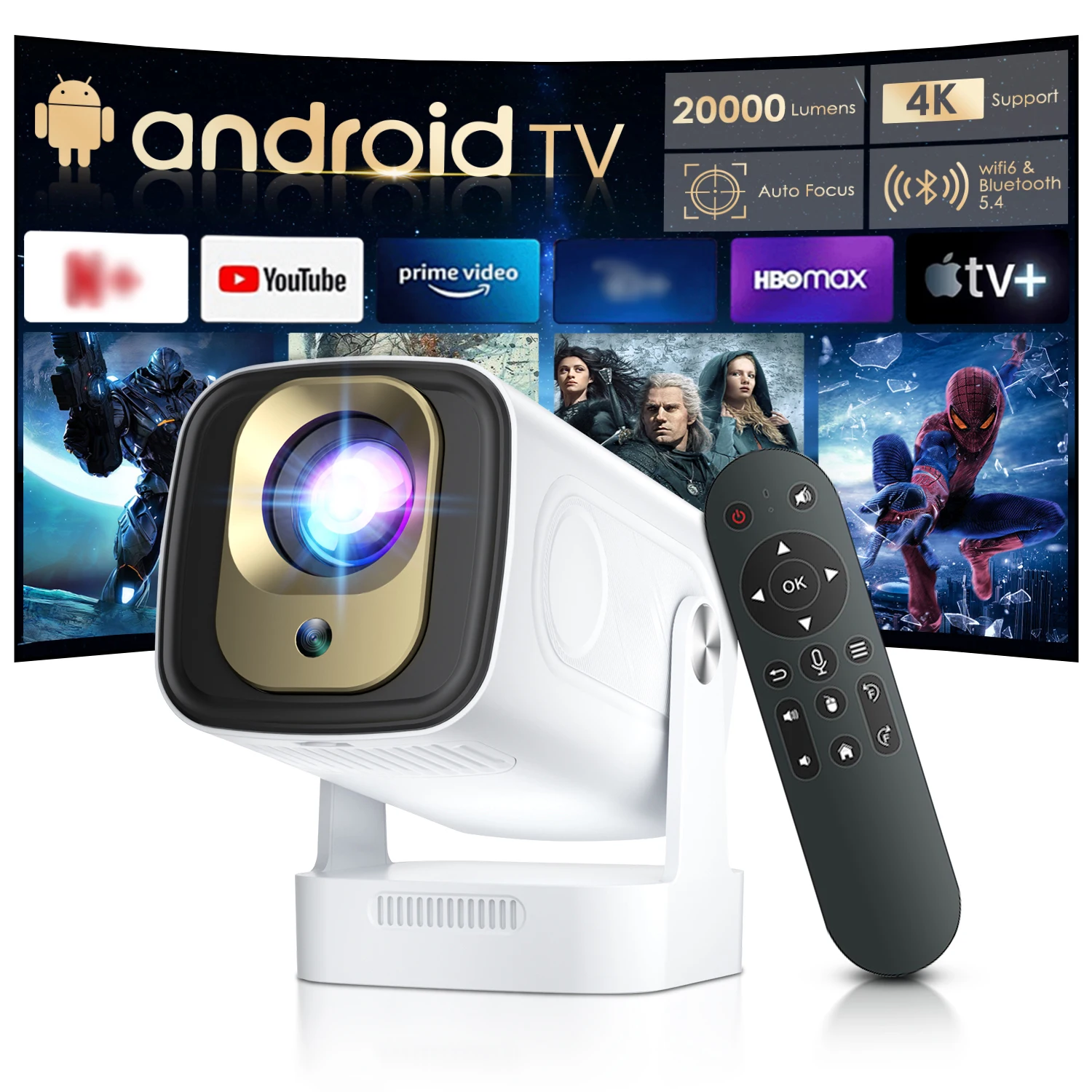 Salange HY260PRO Mini tragbarer Smart-Projektor Autofokus 4K Native 1080P Android11 Dual Wifi BT5.4 mit Air Mouse Sprachsteuerung Image