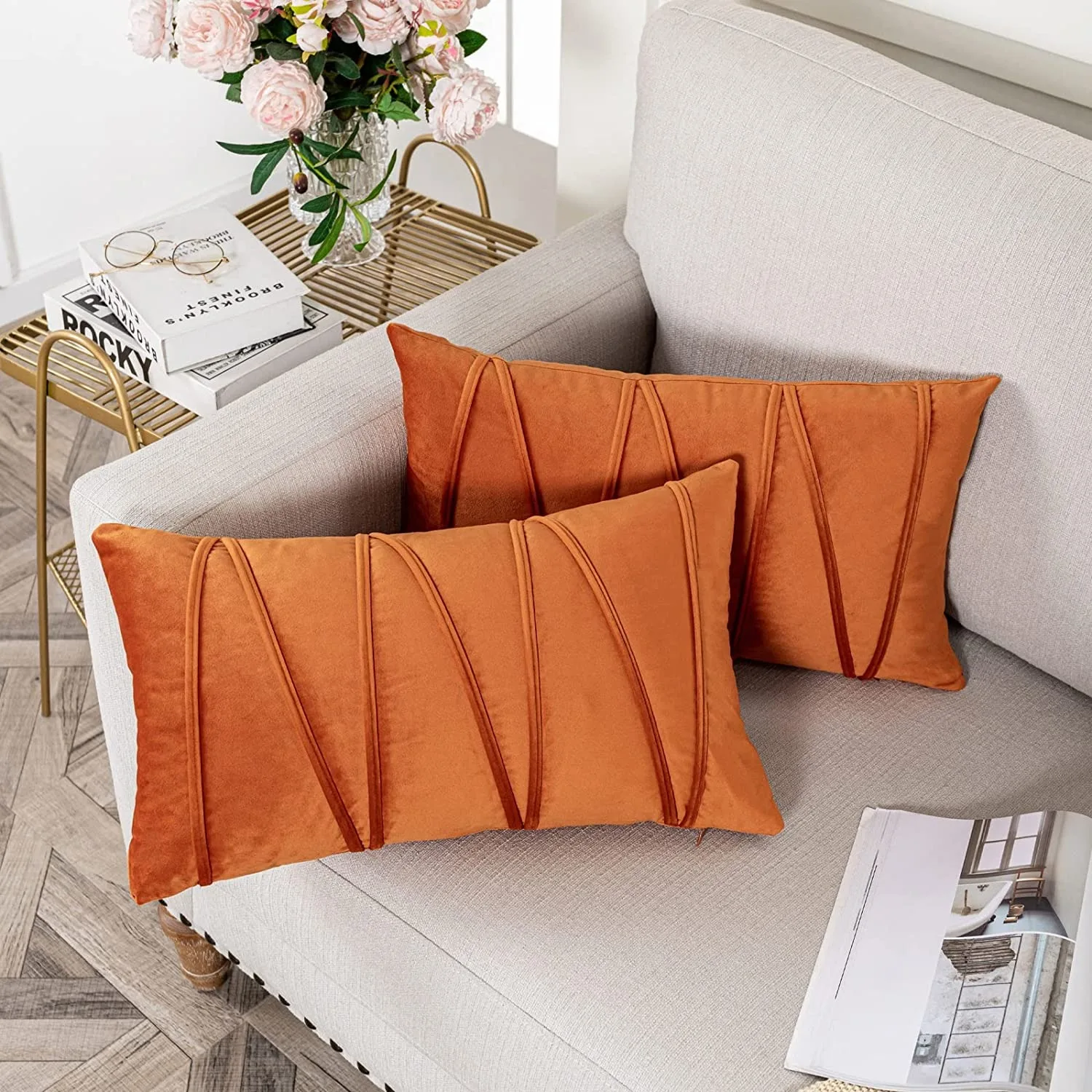 Weiche Samt-Kissenbezüge, orangefarbene Kissenbezüge für Wohnzimmer, Sofa, 30 x 50 cm, 45 x 45 cm, 50 x 50 cm, nordische Heimdekoration, Kissenbezug Image