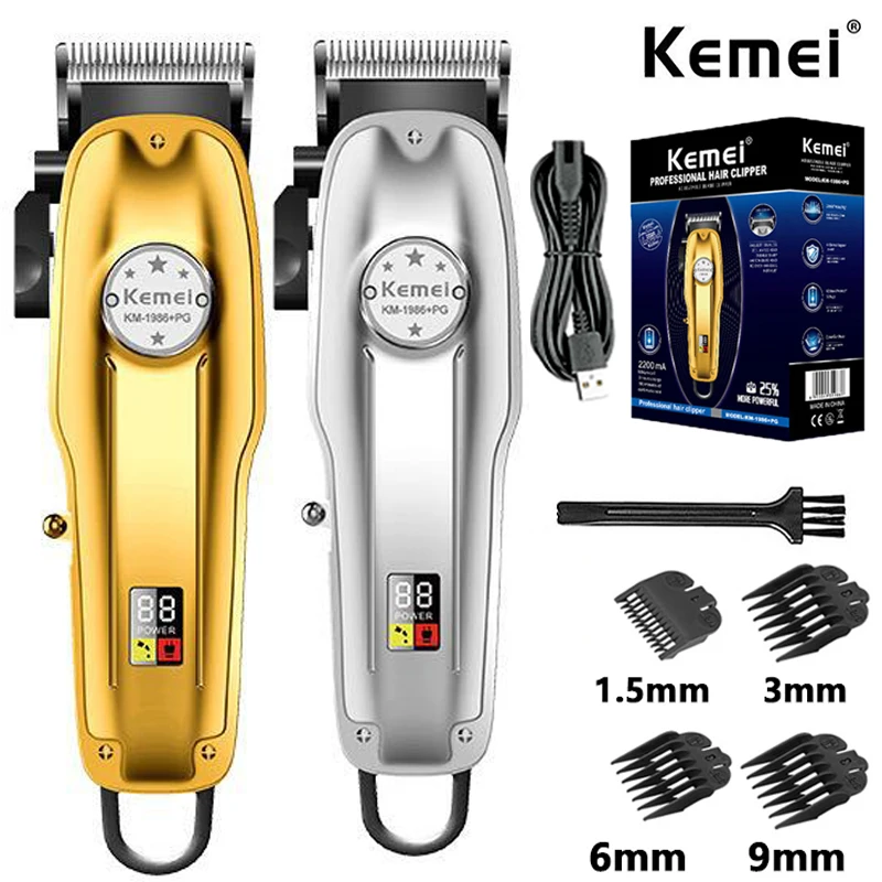 Kemei KM1986 Professioneller Haarschneider für Herren, kabellos, elektrisch, USB-Aufladung, LCD-Display, Friseur-Haarschneidemaschine Image