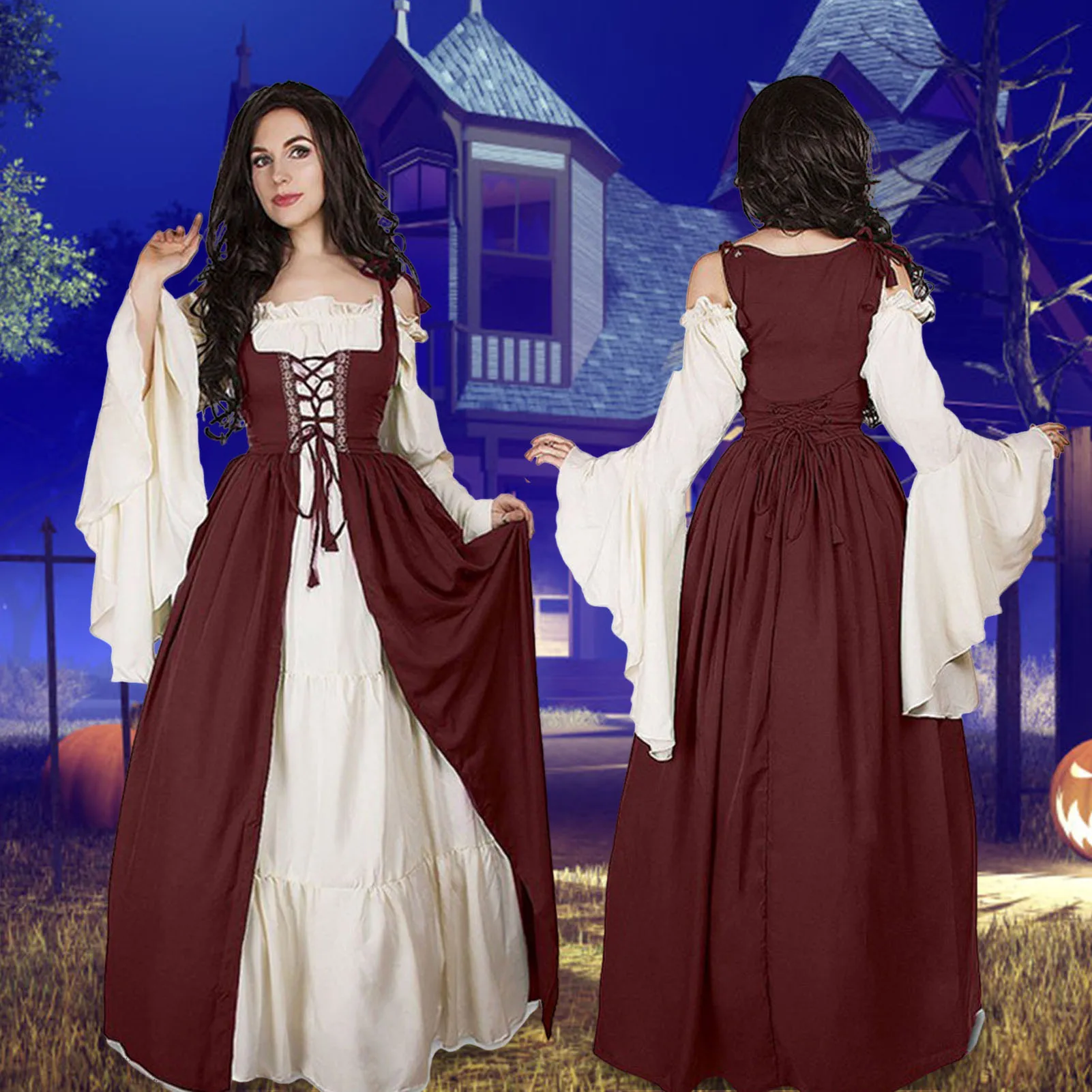 Damen-Cosplay-Mittelalterkleid, schulterfrei, elegante Griechenland-Partykleider für Urlaub, Urlaubskleidung Image