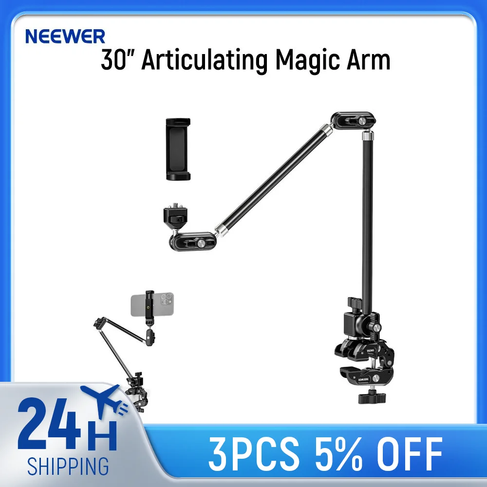 NEEWER 30" Gelenk-Magic-Arm mit Super Clamp/Action-Cam-Halterung/Telefonhalterung für GoPro iPhone DSLR Webcam-Mikrofon Image