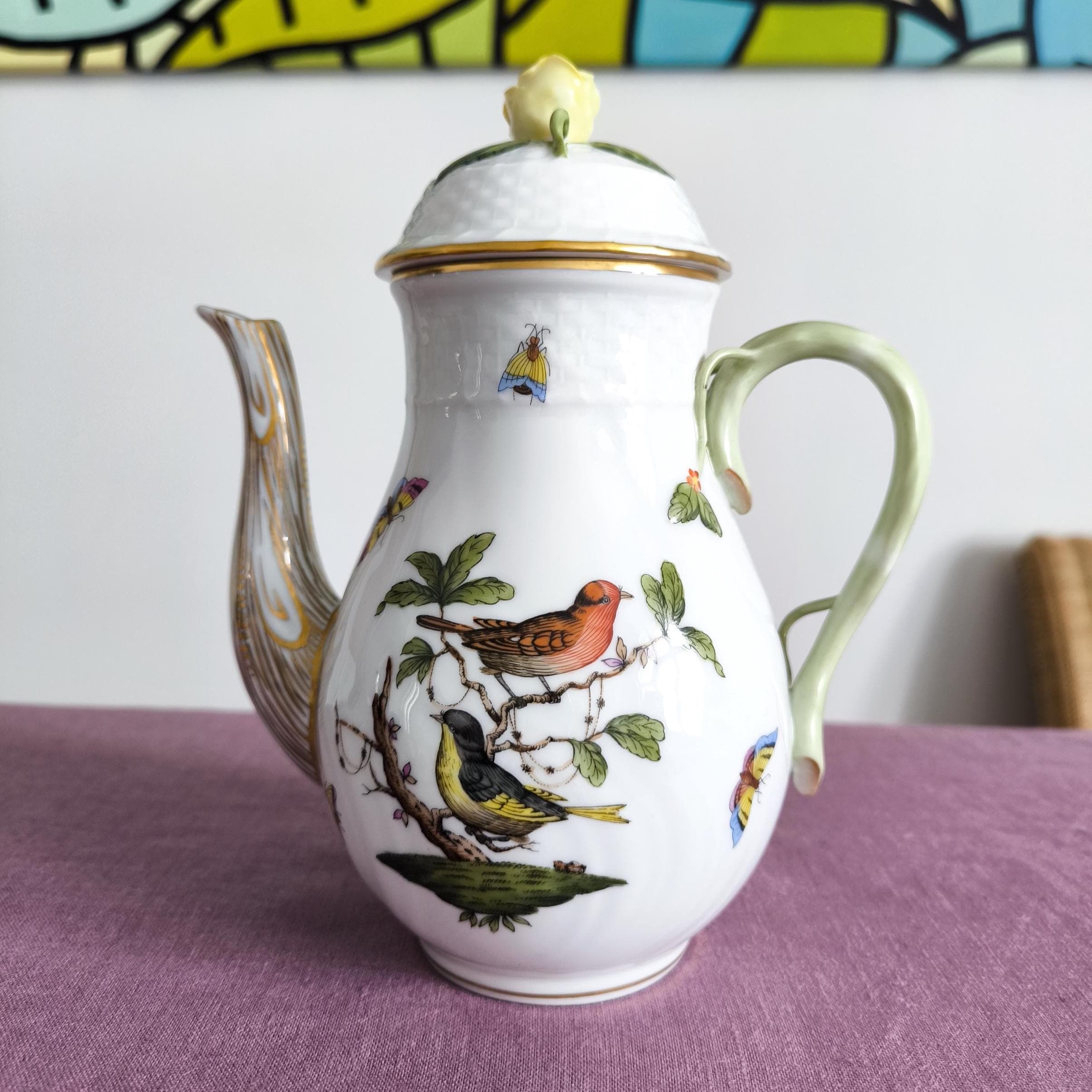Caffettiera in porcellana Herend Rothschild Bird - Caffettiera in porcellana fine Herend Ungheria per occasioni speciali 1612 / RO
