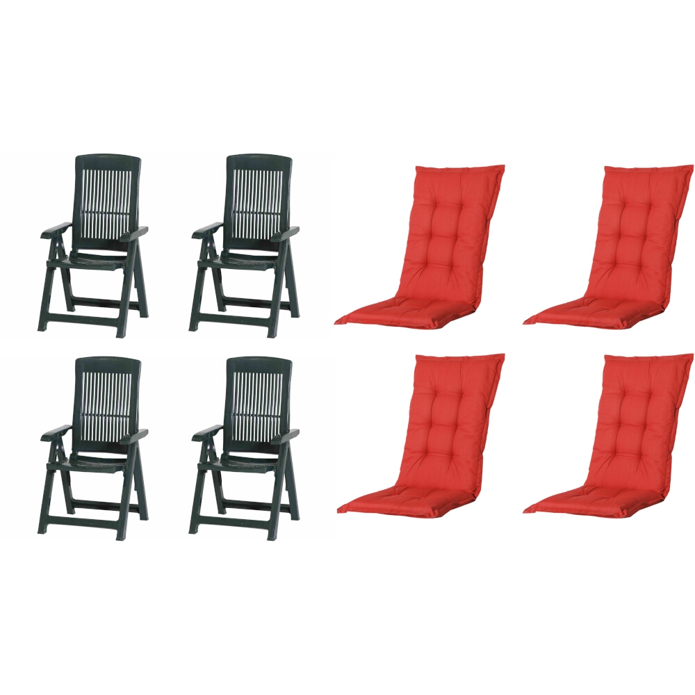 PROGARDEN Pro Garden Tampa SET bestehend aus 4x Klappsessel grün, 4x Auflage Basic rot Image