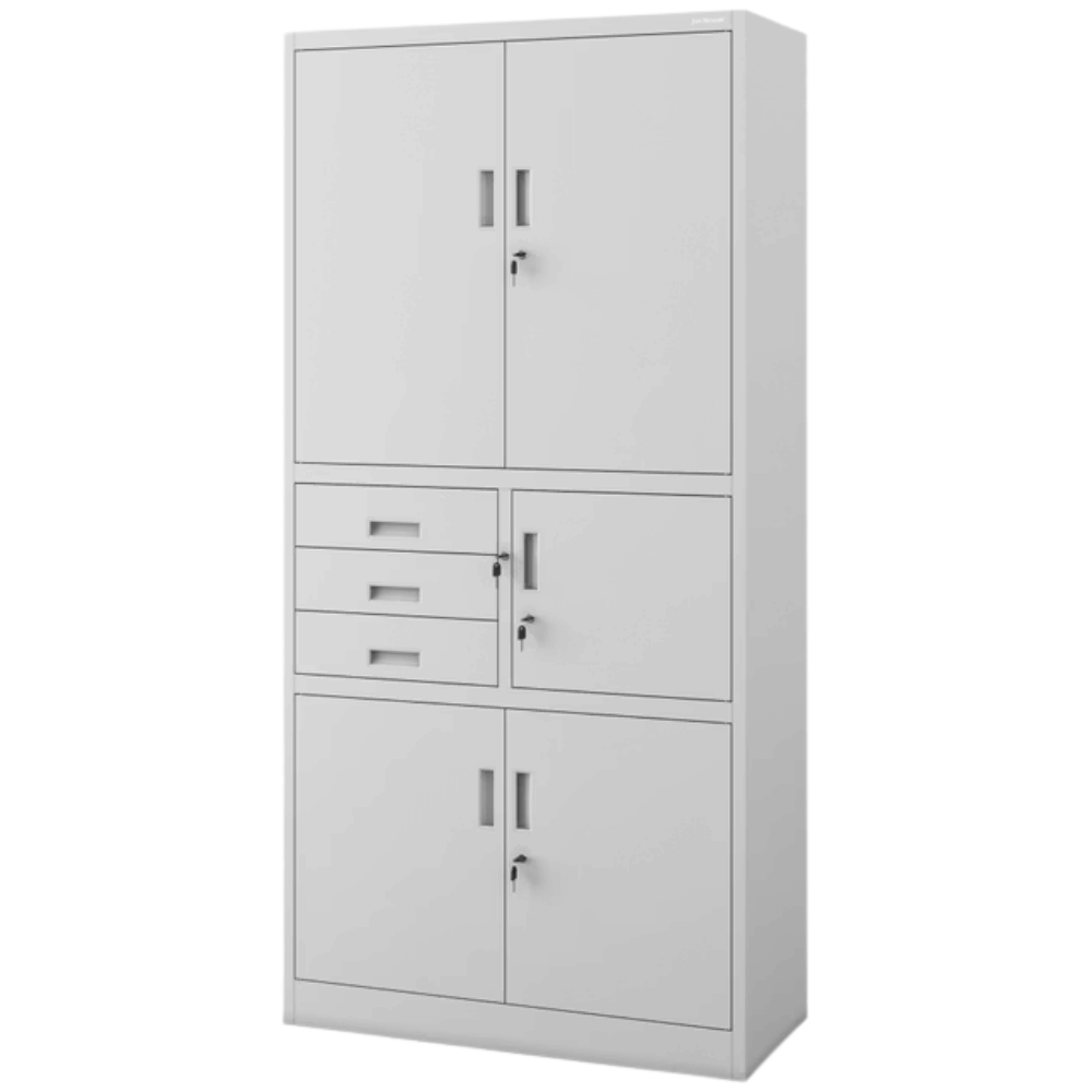 DELUKE Aktenschrank abschließbar GEDO - mit Tresor & Schubladen| Büroschrank aus Stahl Metallschrank Werkstatt Werkzeugschrank, 185x90x40cm Grau Image