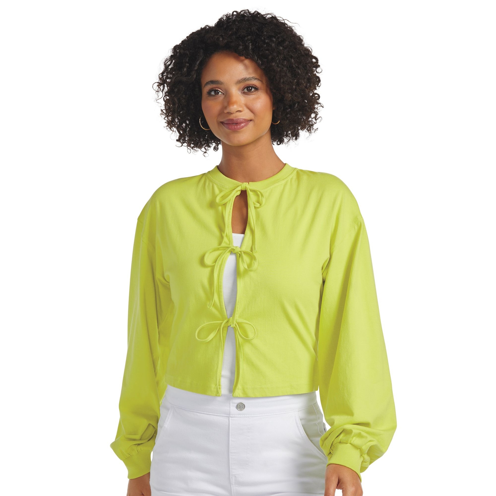 Masseys Bow Anywhere Cardigan (Size 3X) Wild Lime, Cotton,Elastine