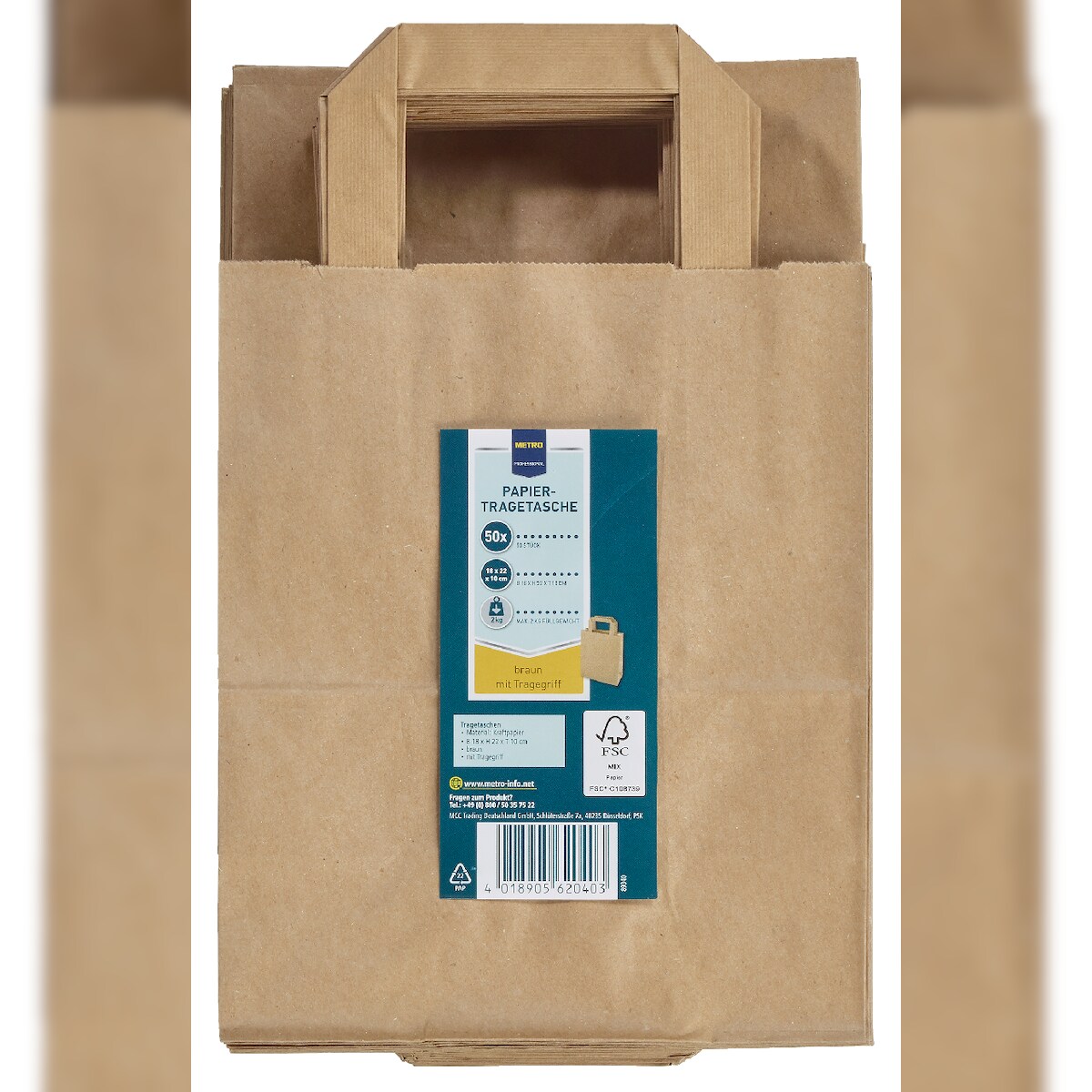 METRO PROFESSIONAL Papiertragetasche, 22 x 18 x 10 cm, braun, 50 Stück Image
