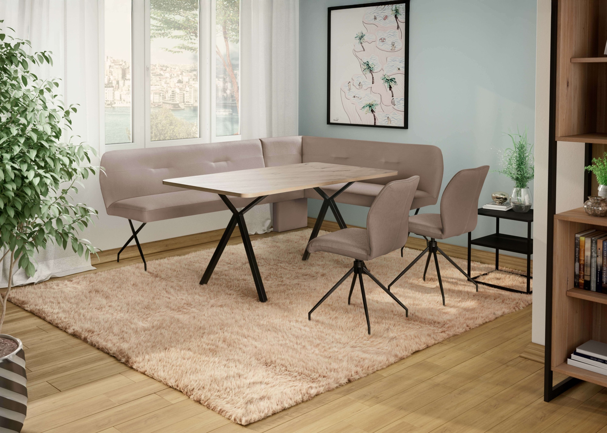 Eckbankgruppe OTTO HOME "Gabi Essecke, Sitzgruppe, Eckbankgruppe, Küchenbankgruppe", taupe, taupe, schwarz, B:241cm H:87cm T:177cm, Massivholz, Metall, Polyester, Spanplatte, Sperrholz, Sitzmöbel-Sets, Eckbankgruppe, Stuhl: 360 drehbar (Rückst.),...