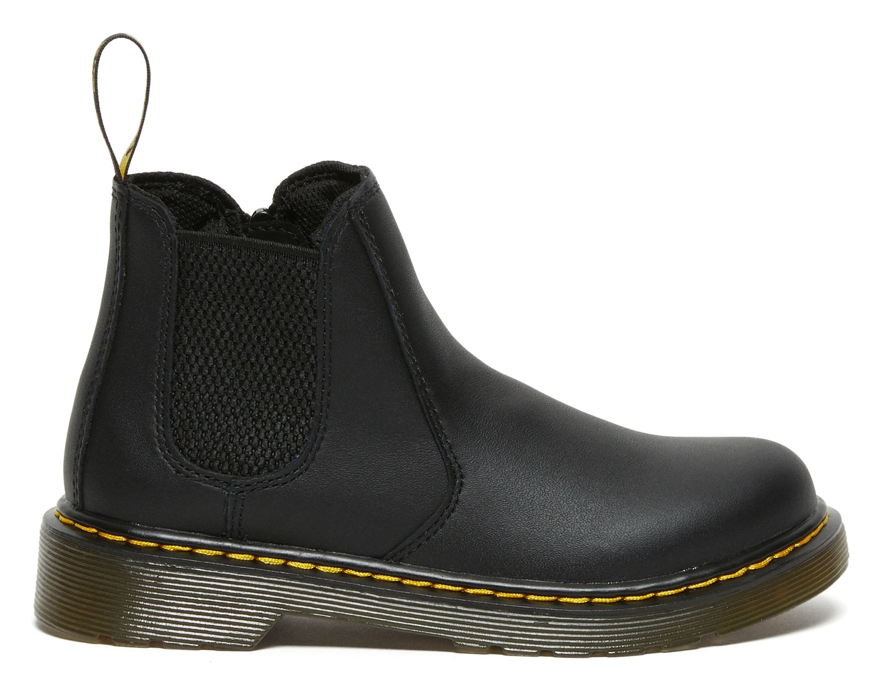 Chelseaboots DR. MARTENS "Kinder 2976 Softy T Leder Chelsea Boots", Mädchen, Gr. 31, schwarz, Leder, Schuhe Chelseaboots, Kinderstiefel, Freizeitschuh mit Reißverschluss, Stretcheinsatz
