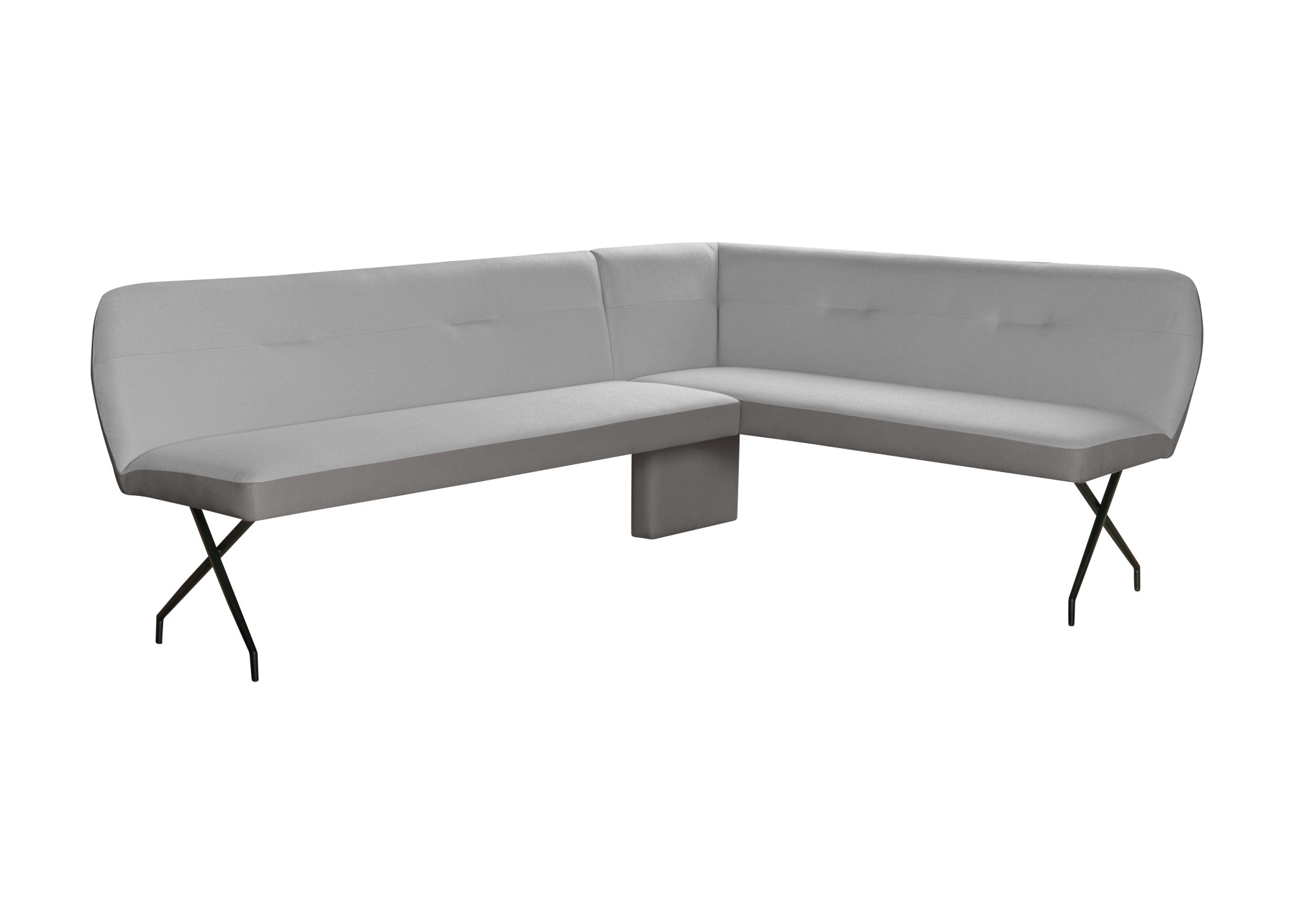 Eckbank OTTO HOME "Bruna Esszimmerbank, Bank, Küchenbank, Polsterbank", grau, B:241cm H:87cm T:177cm, Holzwerkstoff, Massivholz, Metall, Polyester, Sitzbänke, Eckbank, Mattschwarzes Metallgestell, 2-Stoff-Design, Wellenfederung im Sitz Image