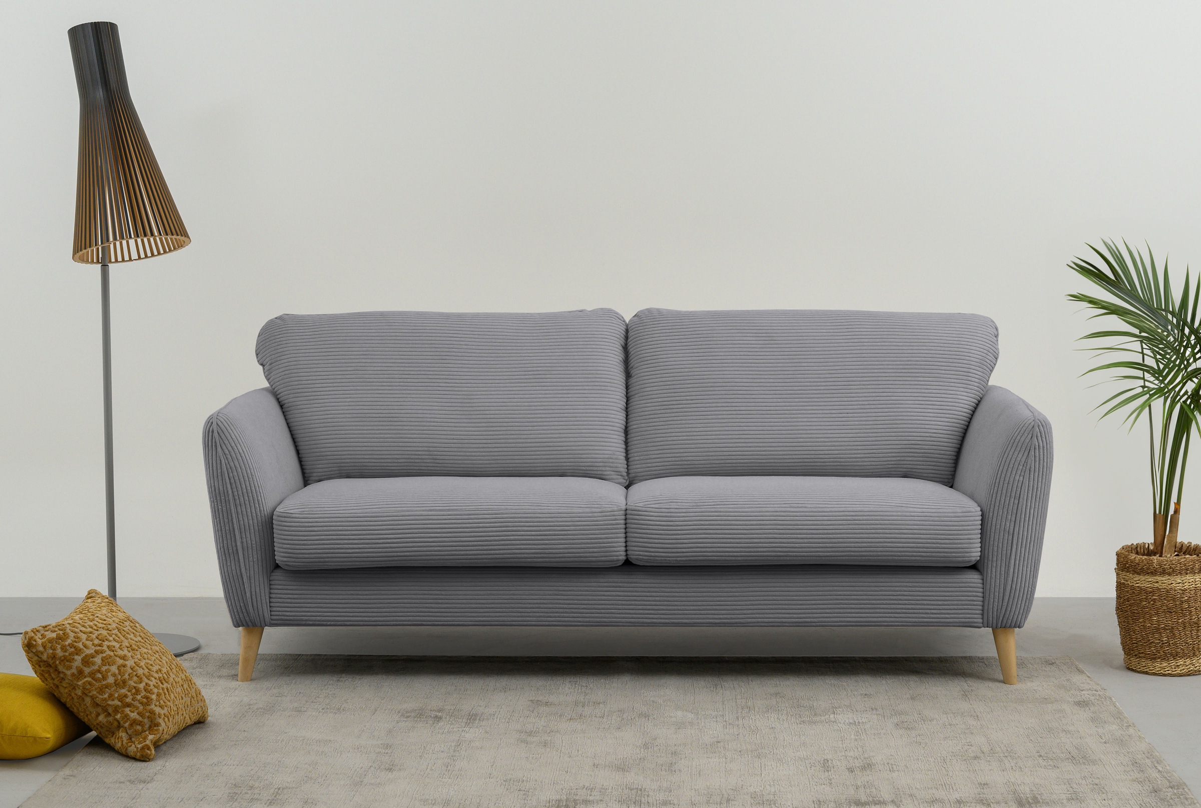 3-Sitzer HOME AFFAIRE "MARSEILLE 3er Sofa 206 cm, Cord, Flachgewebe, Struktur, Webstoff", dunkelgrau, B:206cm H:88cm T:90cm, 100% Polyester, Sofas, Massivholzbeine Eiche, Landhausstil, Wellenunterfederung
