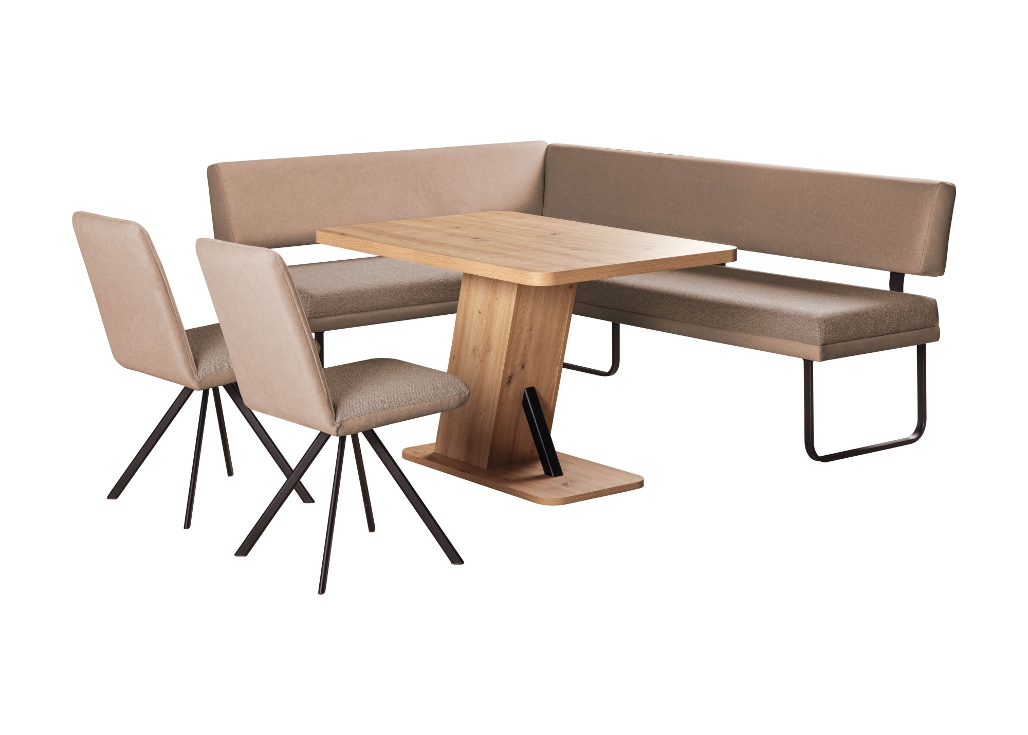 Eckbankgruppe HOME AFFAIRE "Gabi Essecke, Sitzgruppe, Eckbankgruppe, Küchenbankgruppe", dunkelbeige, taupe, schwarz, B:214cm H:87cm T:164cm, MDF, Massivholz, Metall, Polyester, Spanplatte, Sitzmöbel-Sets, Eckbankgruppe, Gestell aus matt-schwarzem...