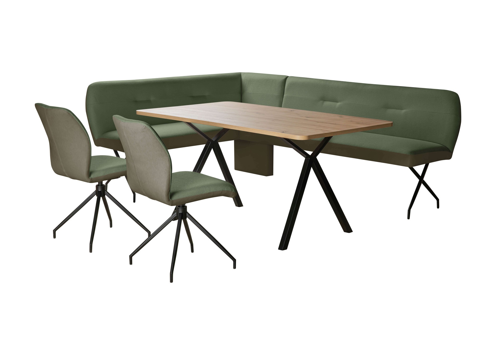 Eckbankgruppe HOME AFFAIRE "Gabi Essecke, Sitzgruppe, Eckbankgruppe, Küchenbankgruppe", grün, dunkelpetrol, schwarz, B:241cm H:87cm T:177cm, Massivholz, Metall, Polyester, Spanplatte, Sperrholz, Sitzmöbel-Sets, Eckbankgruppe, Stuhl: 360 drehbar...