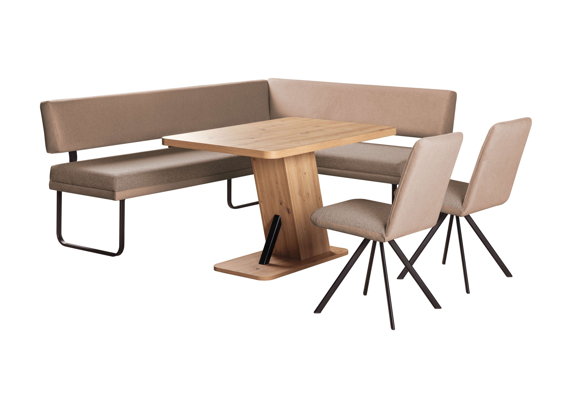 Eckbankgruppe HOME AFFAIRE "Gabi Essecke, Sitzgruppe, Eckbankgruppe, Küchenbankgruppe", dunkelbeige, taupe, schwarz, B:214cm H:87cm T:164cm, MDF, Massivholz, Metall, Polyester, Spanplatte, Sitzmöbel-Sets, Eckbankgruppe, Gestell aus matt-schwarzem...
