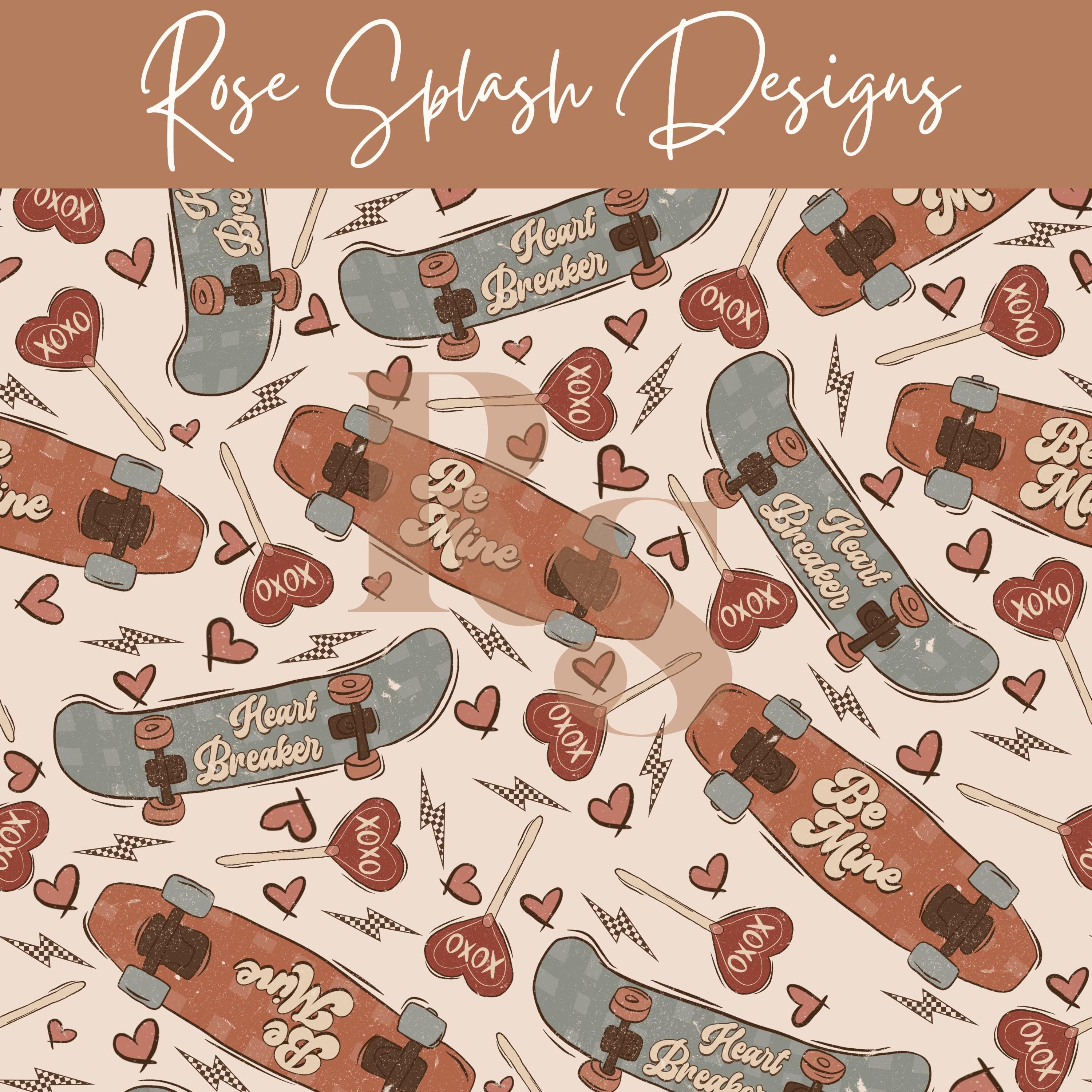 Saint-Valentin skateboard coeur love xo candy pop motif de répétition sans couture, garçon hiver sans couture, fichier sans couture rétro heartbreaker