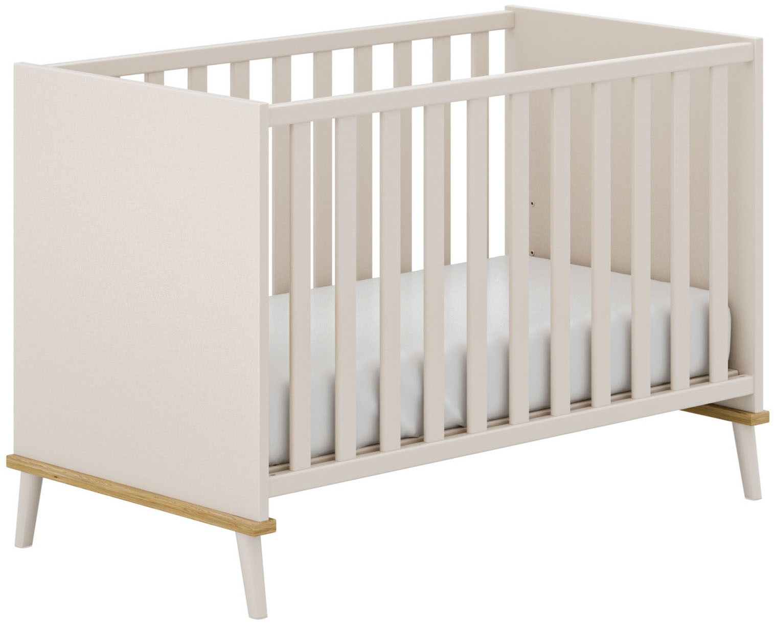 Babybett YUNY BY PAIDI "HAZEL 60x120cm in Beige, Kinderbett mit Massivholz", cashmere, beige, eiche, montana, B:126cm H:85cm T:67cm, Massivholz, Spanplatte, Babybetten, Babybett, Gitterbett 3-fach höhenverstellbar