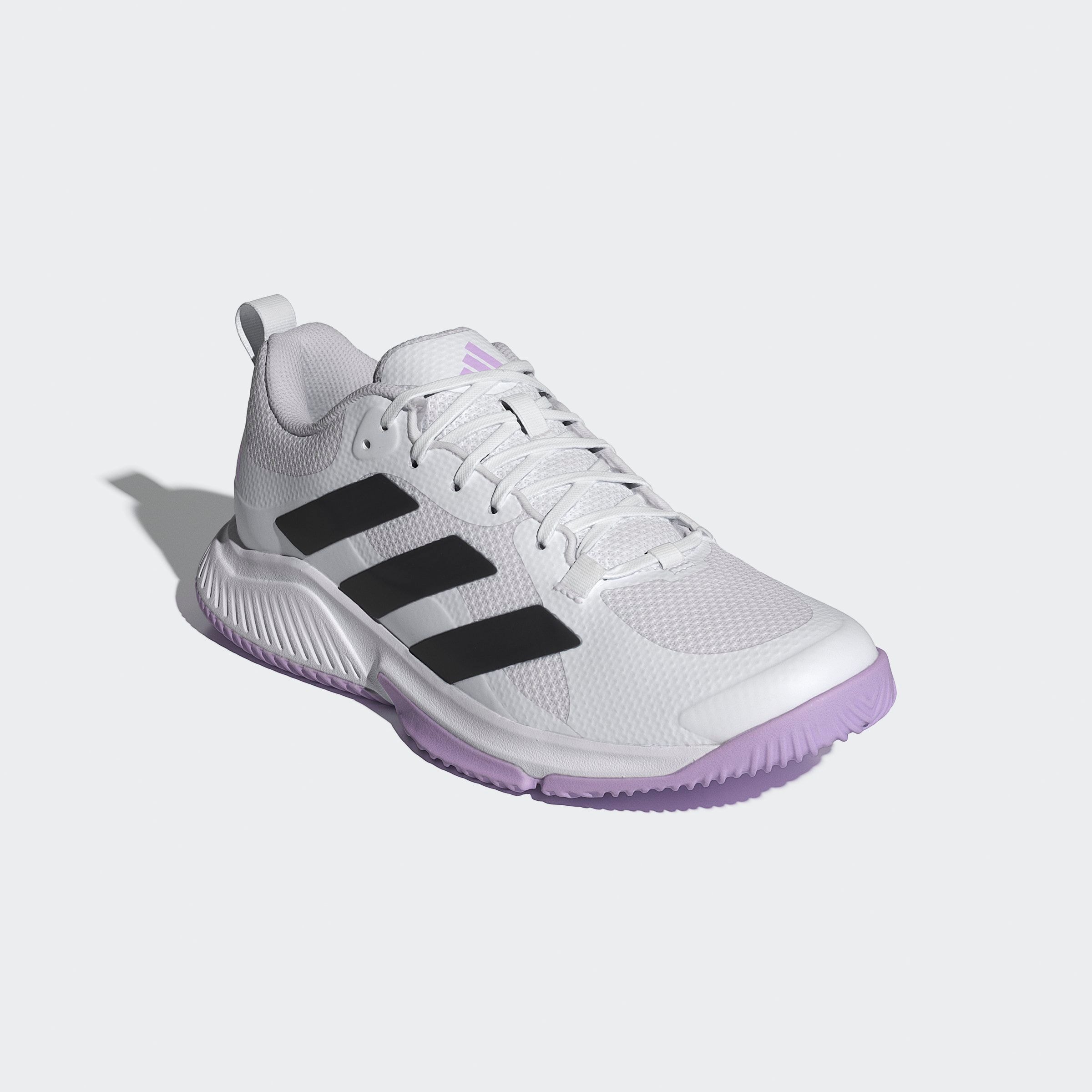 Hallenschuh ADIDAS PERFORMANCE "COURT TEAM BOUNCE 2.0", Damen, Gr. 38,5, weiß (cloud weiß, core schwarz, powder plum), Synthetik, Textil, Schuhe Hallenschuh, geeignet für jeden Hallensport