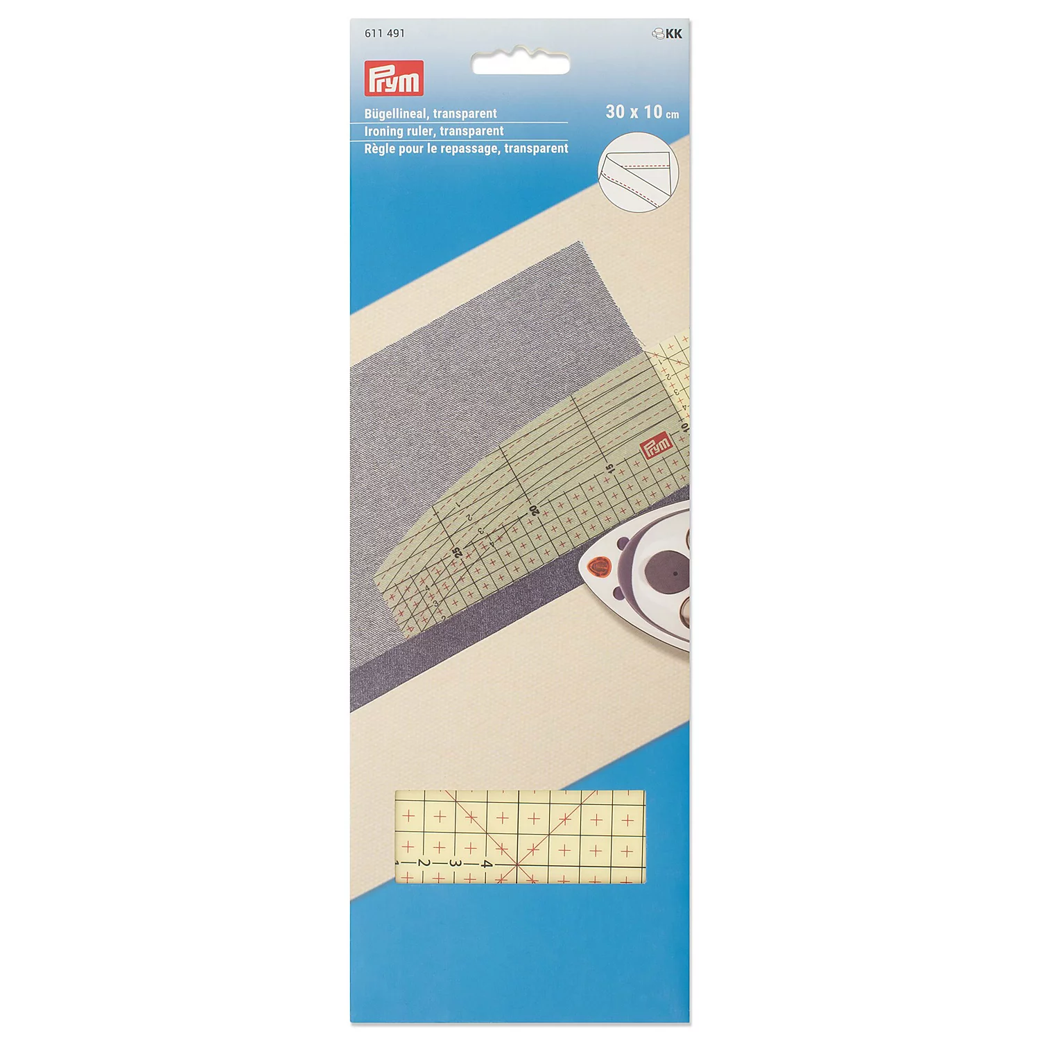 Prym Bügellineal, transparent, hitzebeständig, Größe: 30 x 10 cm