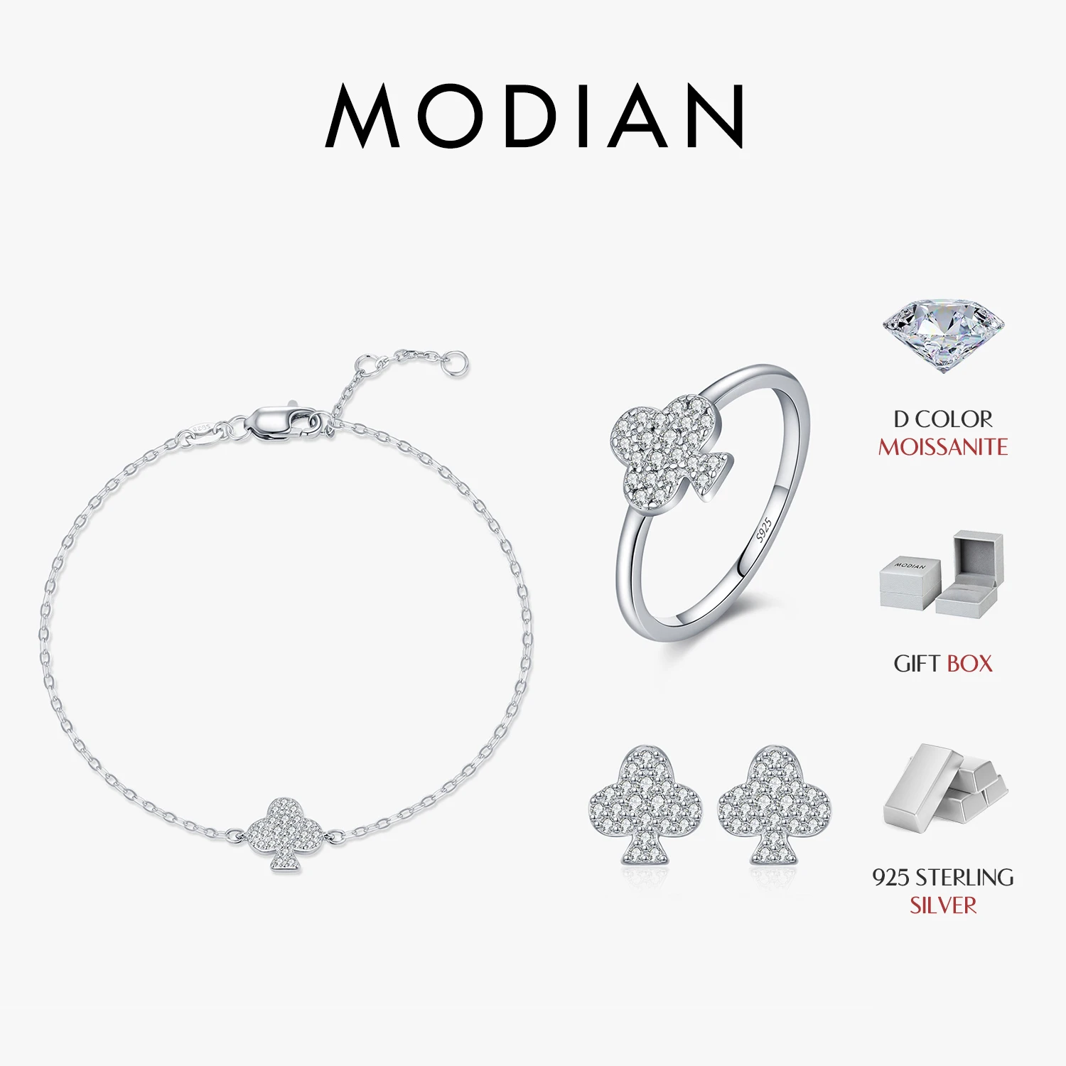 MODIAN 925 Sterling Silber Funkelnde Moissanit Ohrstecker Trendy Clubs Armband Halskette Für Frauen Edlen Schmuck Sets Image