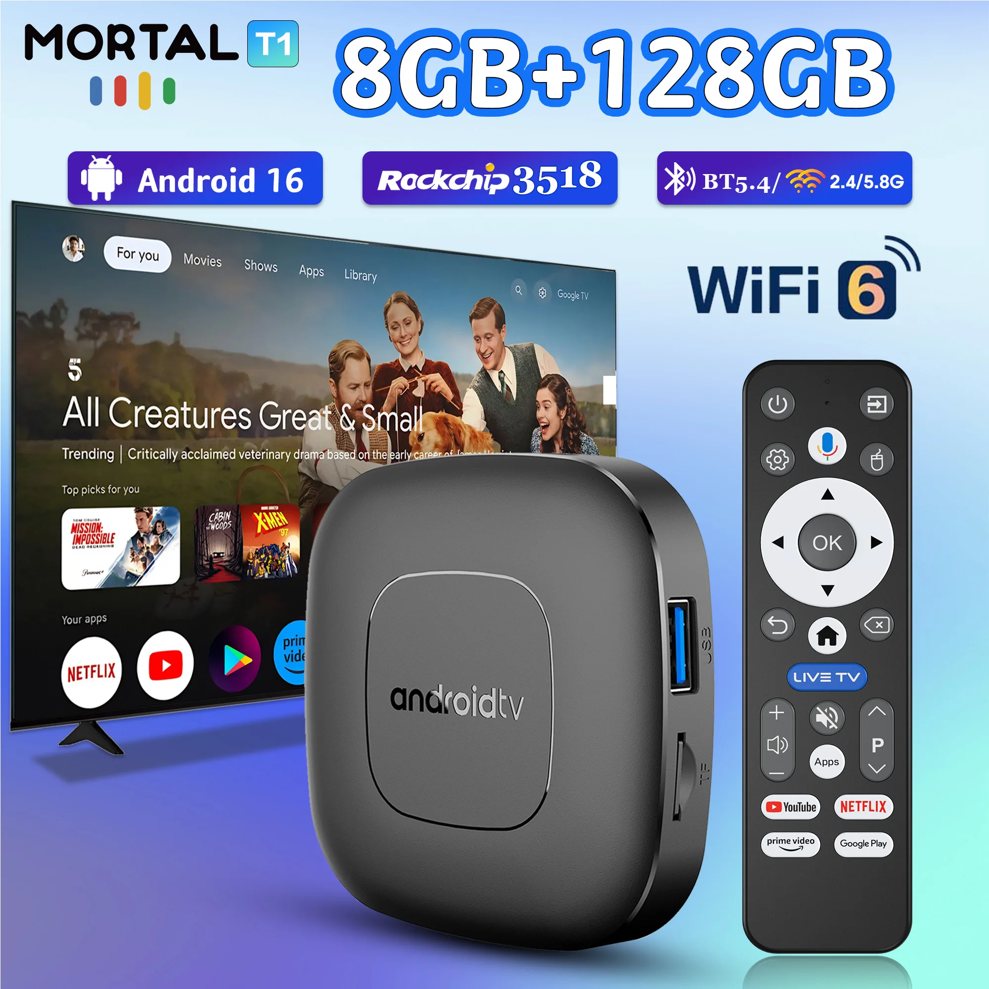 2026 Neue Smart TV BOX RK 3518 8 GB + 128 GB Unterstützung WiFi 6 Bluetooth 5.4 + 2,3 USB 3.0 Voice Google Assistant Media Player Set-Top-Box Image