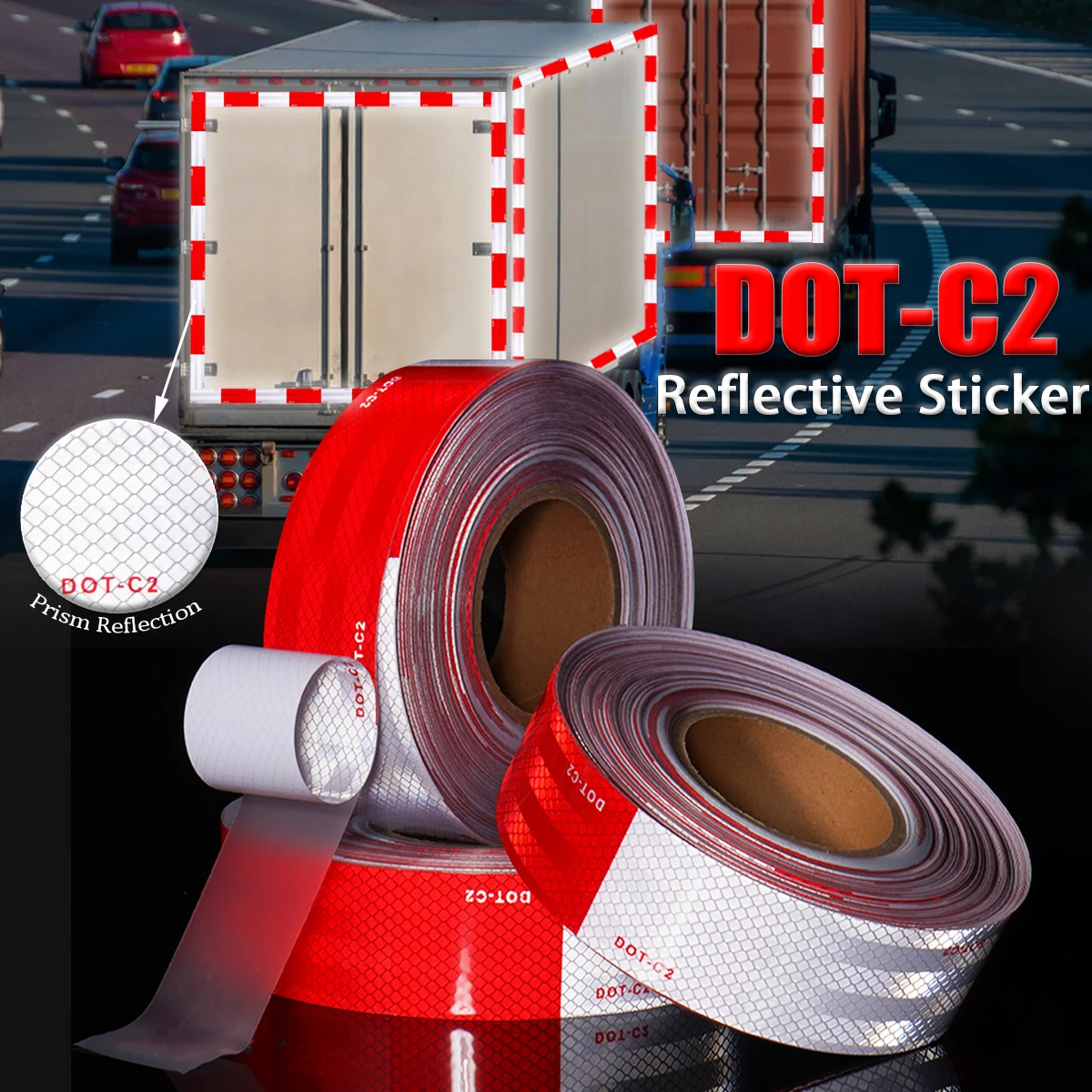 Dot-C2 Rot-weißes reflektierendes Klebeband, PET-Mikroprisma, wasserdichte Folie, hohe Sichtbarkeit, reflektierender LKW-/LKW-Sicherheitswarnaufkleber