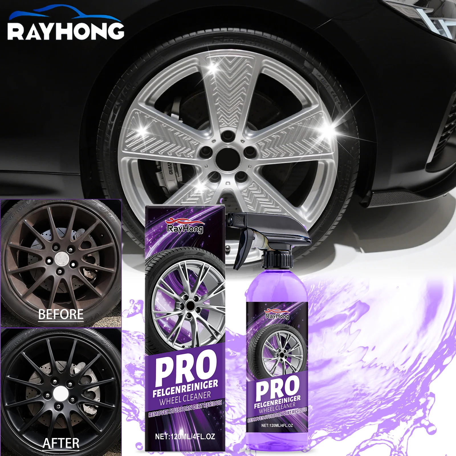 Autolack und Rad, Eisenpartikel, Pulverreinigung, Super-Staubentferner, Spray, Metalloberfläche, Defender, säurefrei, Auto-Felgenreiniger Image