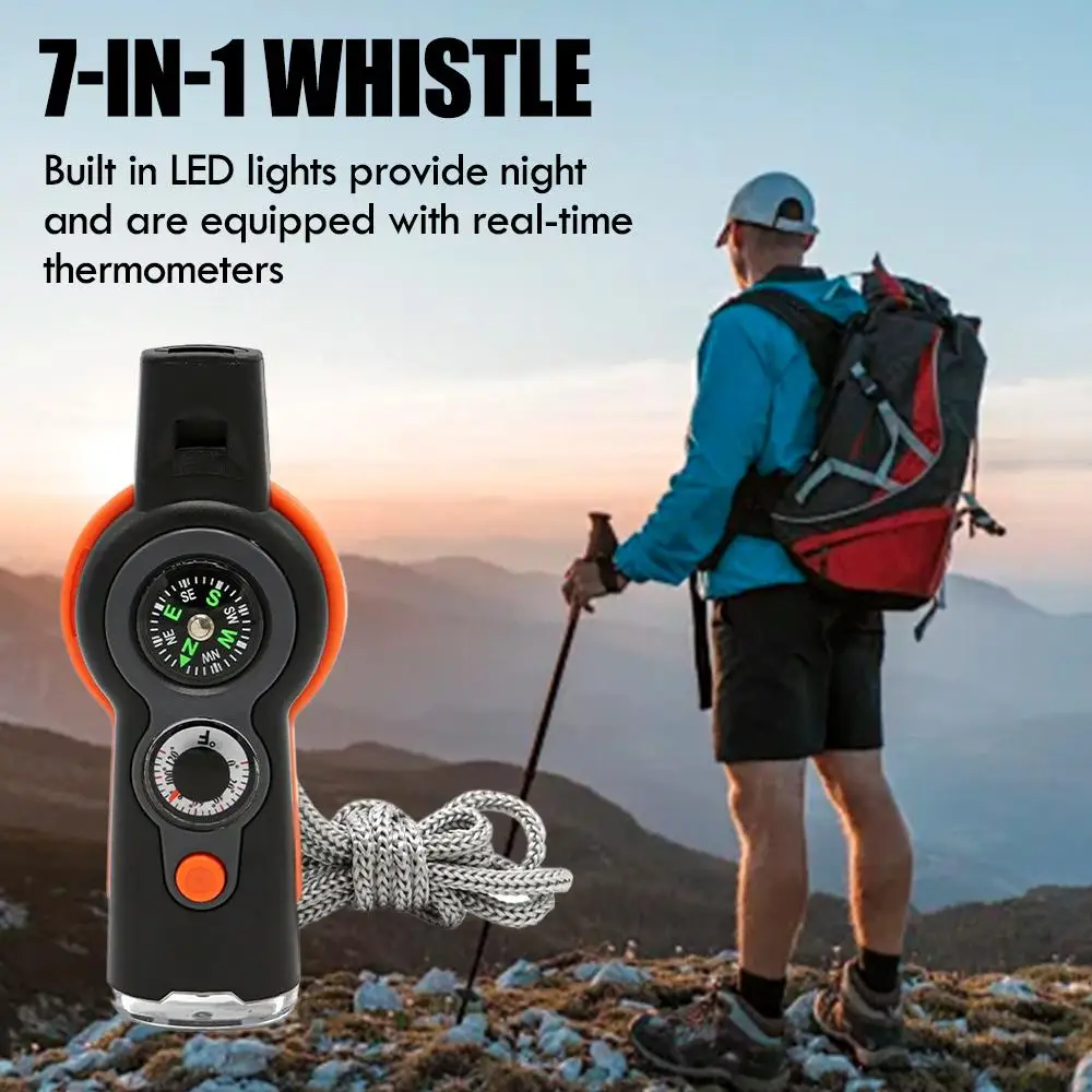 7-in-1-Überlebenspfeife und Multi-Tool – mit LED-Licht, Kompass, Thermometer für Notfälle, Erdbeben-Sets und Outdoor-Abenteuer Image