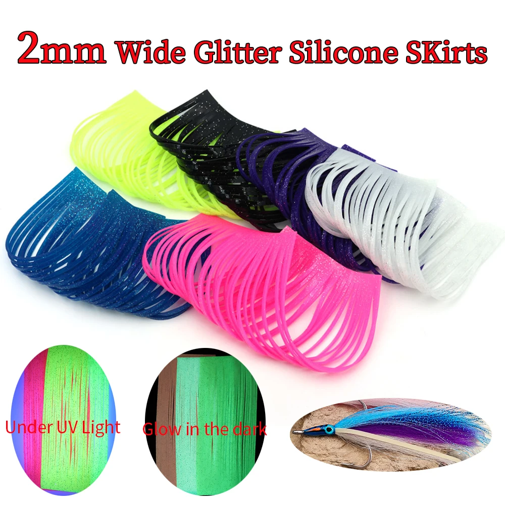ICERIO 2mm Breite Glitzer-Silikonröcke & Gummibeine - Fliegenbindeset für Poppers, Jigs, Streamer, Buzzbaits - UV & Leuchtend Image