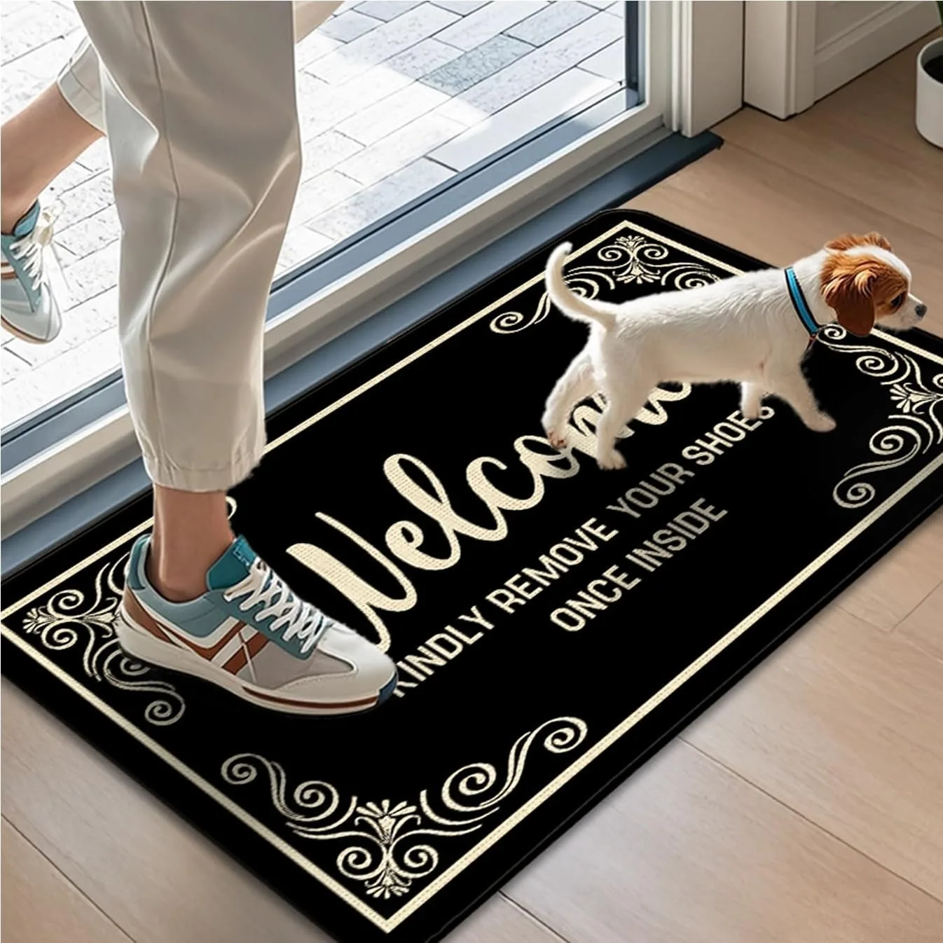 Kindly Please Remove Your Shoes Door Mat, Funny Welcome Mats for Front Door Entrance Porch, Farmhouse Rustic Shoes Off Doormat