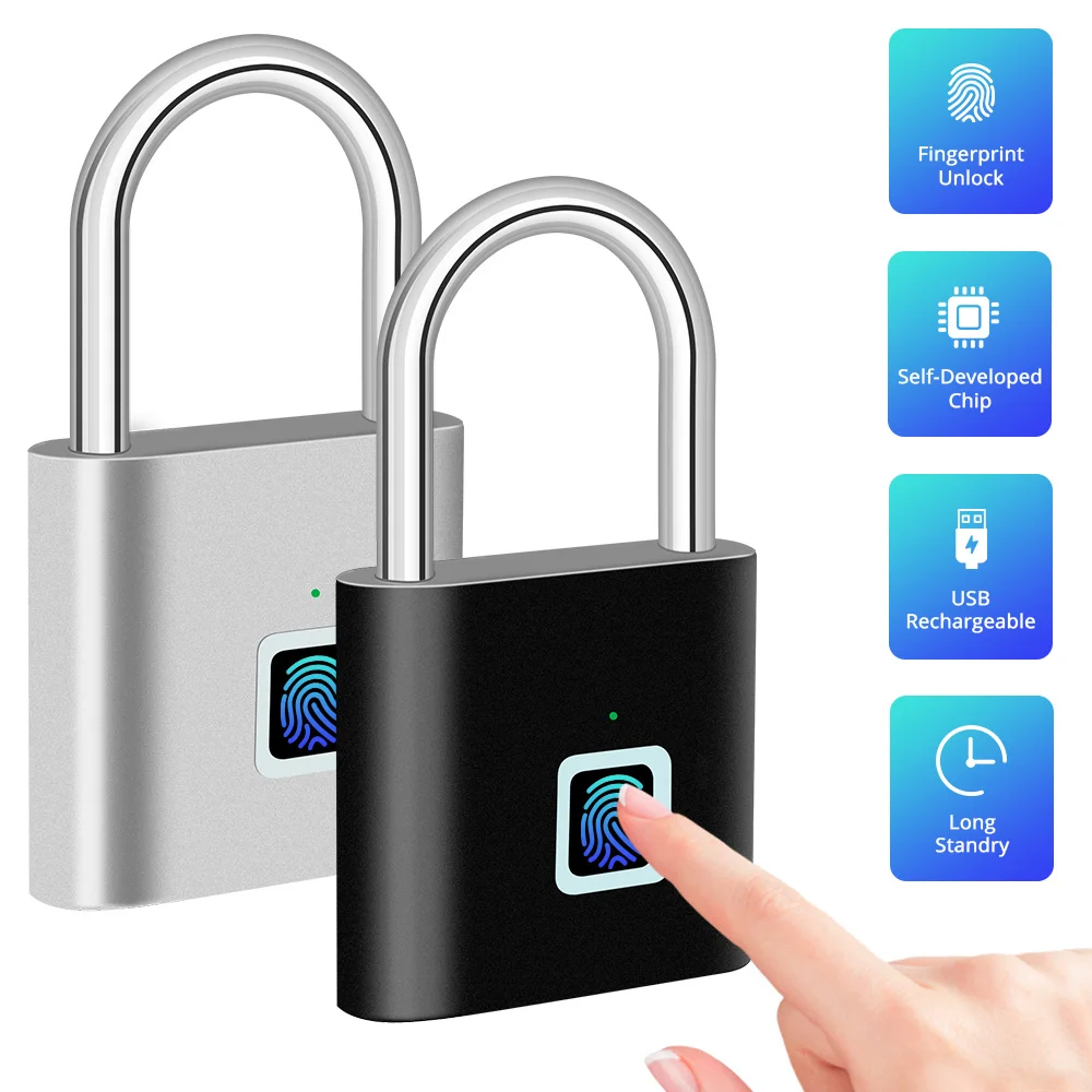 KERUI Schlüsselloses USB-Lade-Fingerabdruck-Smart-Lock, wasserdicht, Entriegelung, tragbares Schloss, Diebstahlsicherung, Türschloss, Vorhängeschloss, elektrisch Image