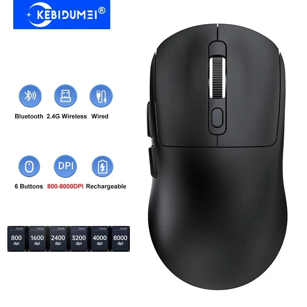 Tri-Mode-Bluetooth-Maus, 8000 DPI, leichtes Design, Gaming-Maus, kabelgebunden/Bluetooth/2,4 G, kabellose Maus, wiederaufladbare Mute-Mäuse Image