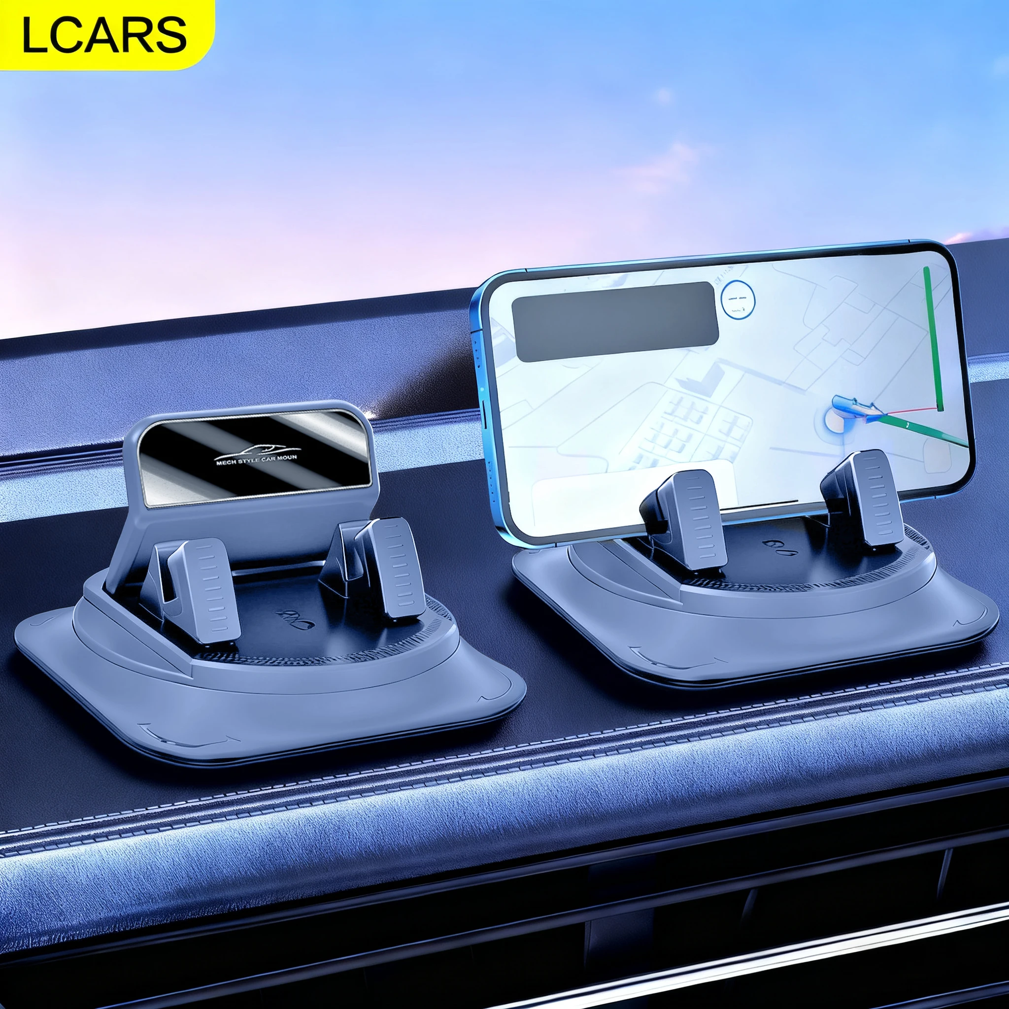 Erweiterte graue Autohalterung, verstellbarer drehbarer Armaturenbrett-Telefonhalter für die Fahrzeugnavigation, Fahrzeughalterung, Innenzubehör Image