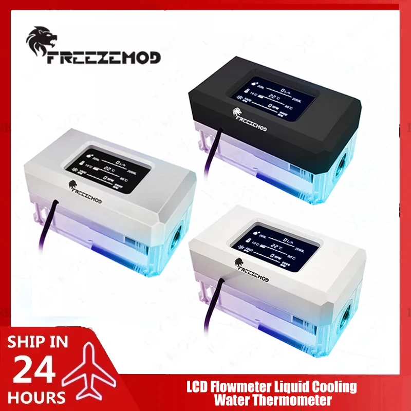 FREEZEMOD Wasserkühlungsthermometer, mehrere Funktionen, AIO, elektrischer Temperatur-LCD-Durchflussmesser, 5 V ARGB, 3-in-1-Lüfter-RPM-Geschwindigkeitsmonitor Image