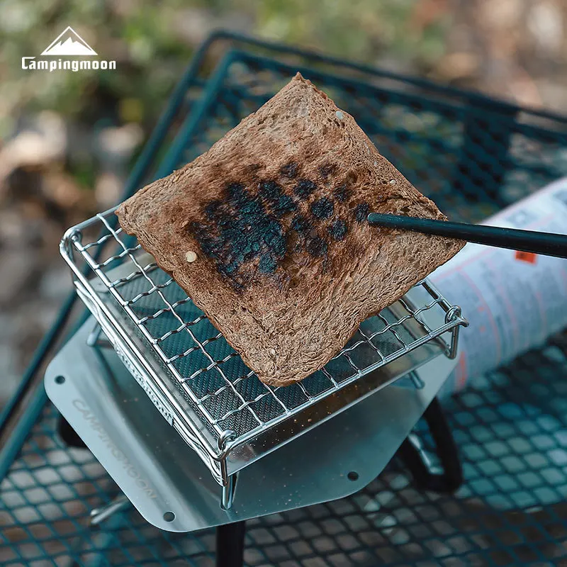 CAMPINGMOON US-1312 Klappbares Grillnetz aus Edelstahl für den Außenbereich, gleichmäßig gebacken, tragbares Camping-Grillnetz für kleine Gasherde Image