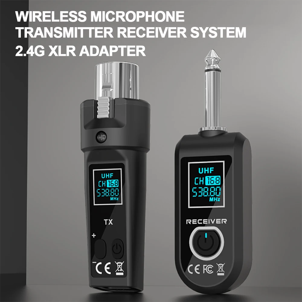 Sistema di trasmettitore e ricevitore per microfono wireless Sistema adattatore XLR 2.4G per microfono dinamico Sistema PA per chitarra DJMixer